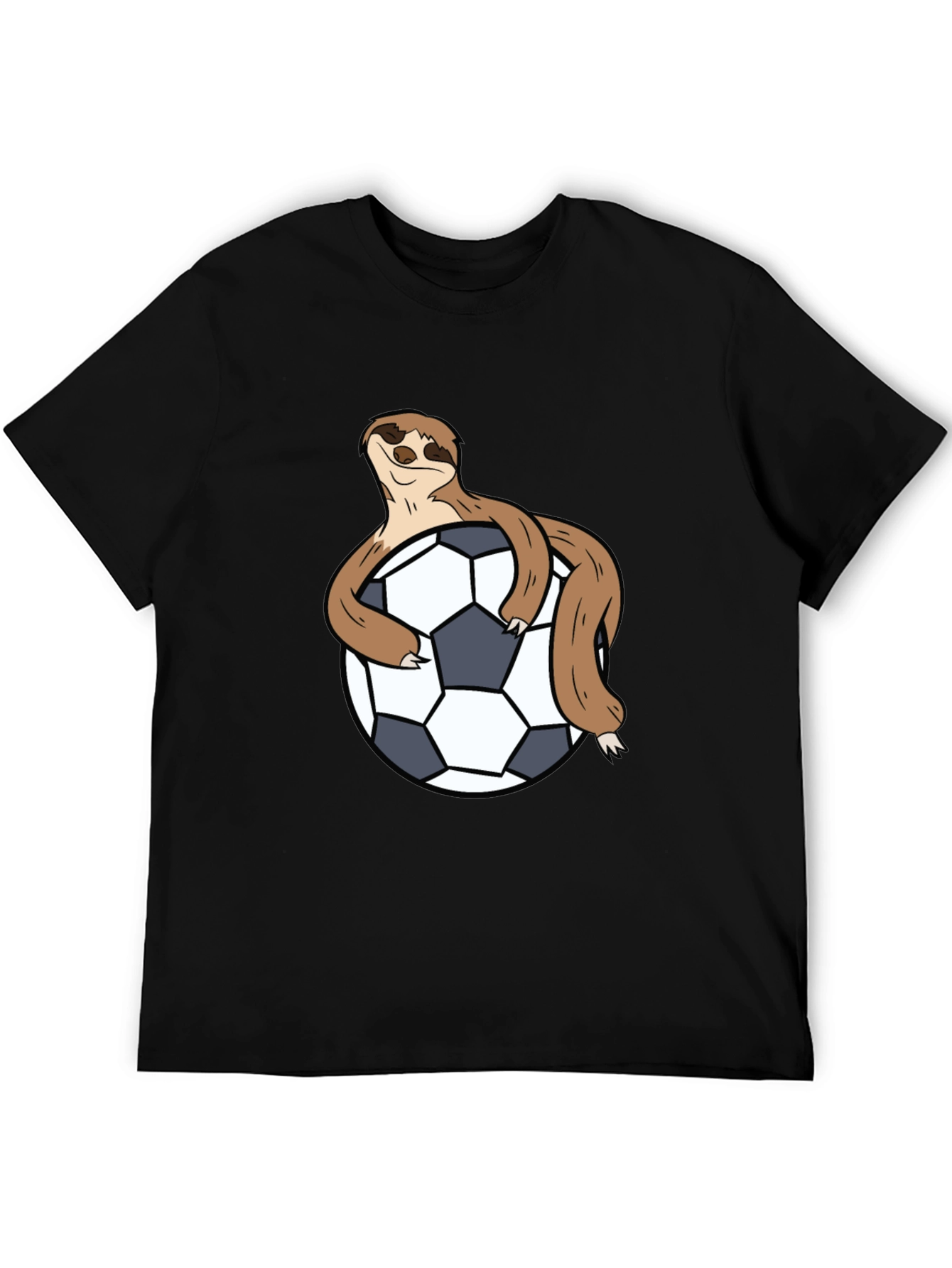 Black Sloth Hugging Soccer Ball Black T-Shirt view 5