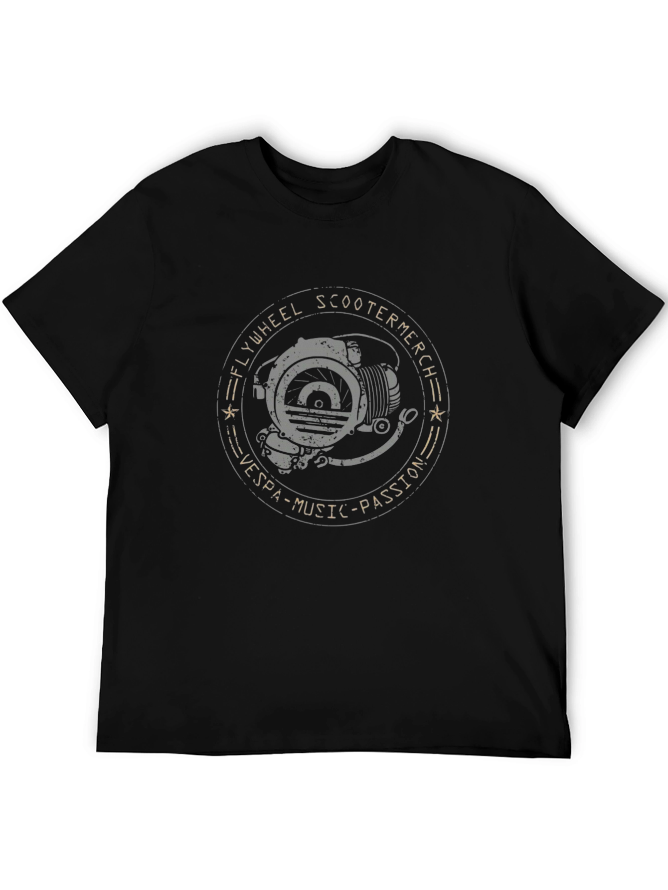 Black Flywheel Scooter T-Shirt - Vespa Music Passion Tee view 5