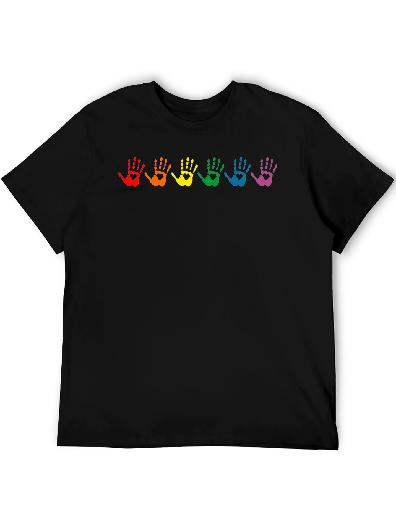 Black Rainbow Handprint Heart Graphic T-Shirt view 5