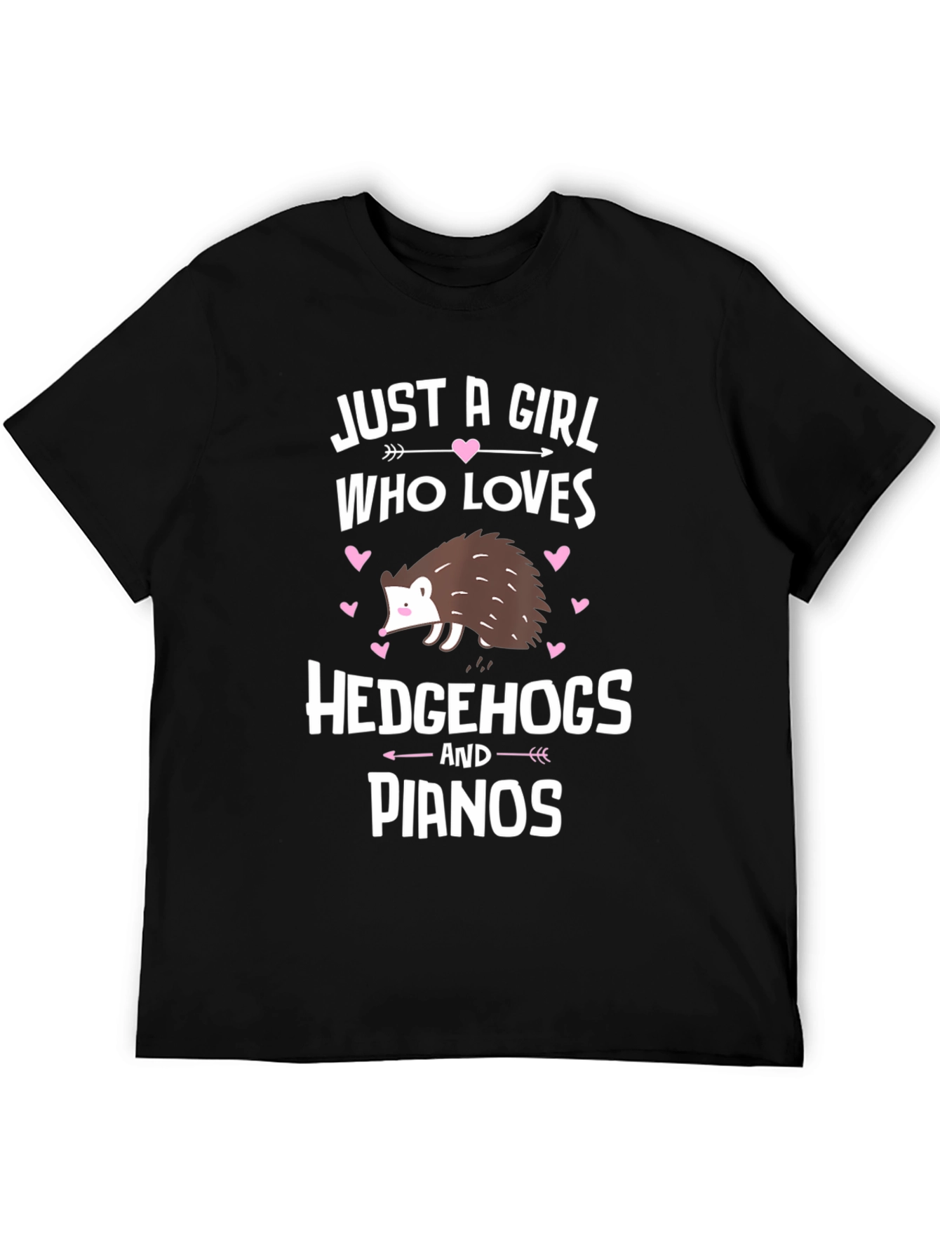 Black Just A Girl Who Loves Hedgehogs and Pianos T-Shirt view 5