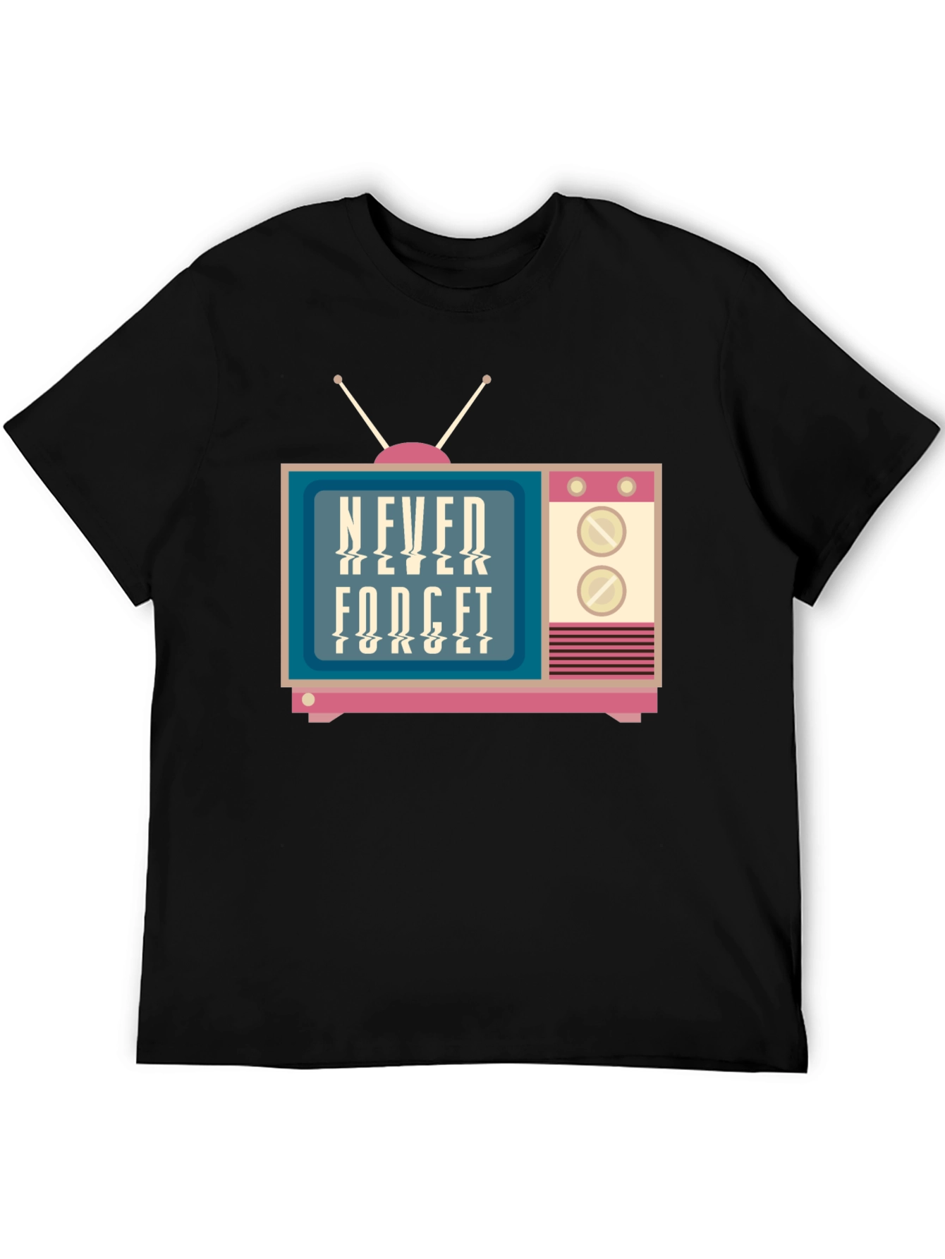 Black Retro TV Never Forget Graphic Tee view 5