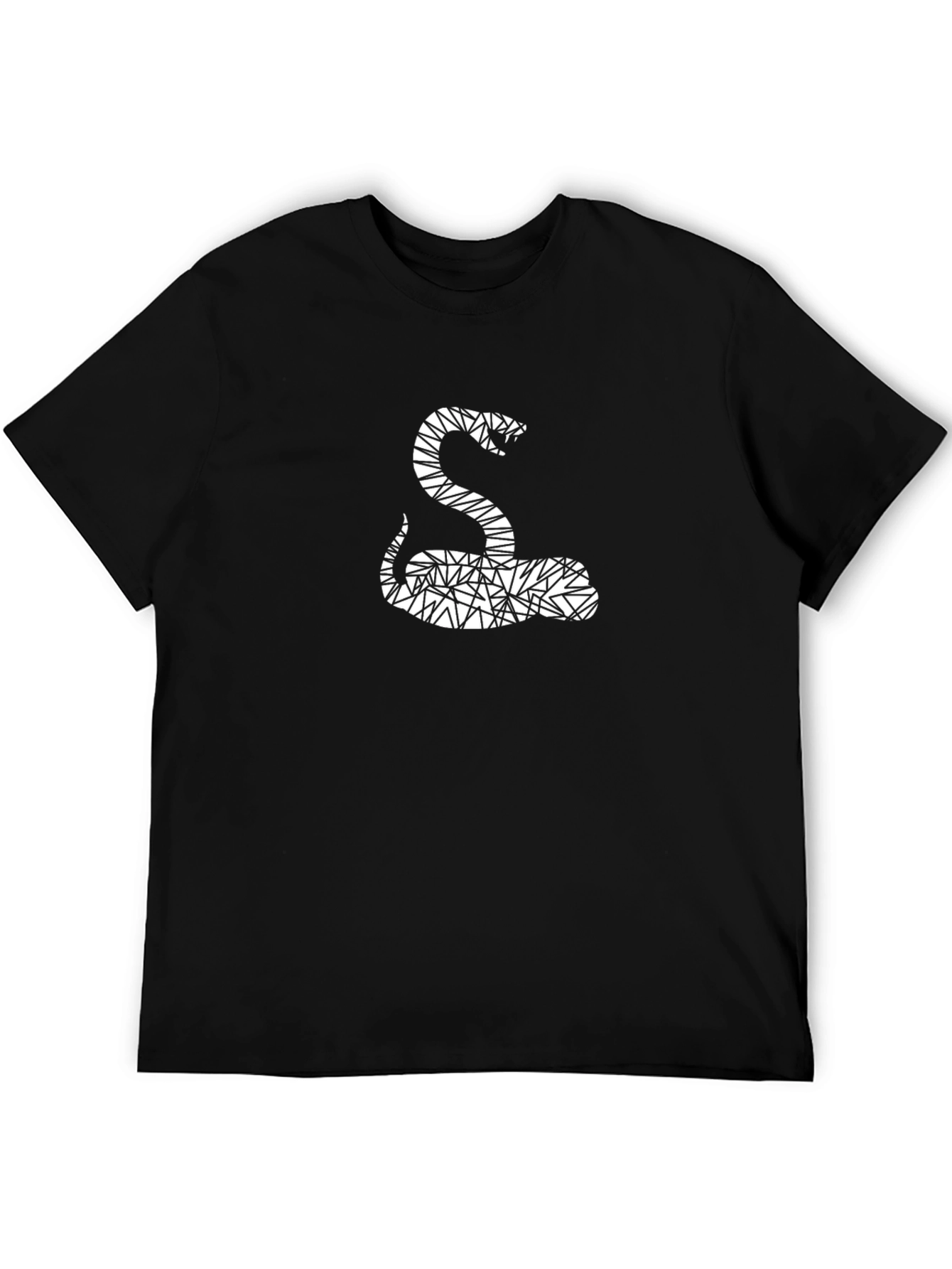 Black Geometric Snake Graphic Tee - Black Cotton Blend view 5