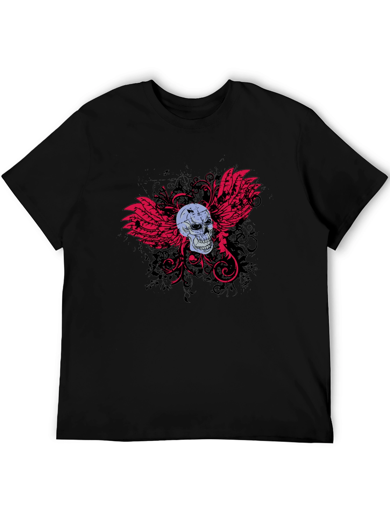 Black Skull & Wings Graphic T-Shirt - Edgy Design view 5