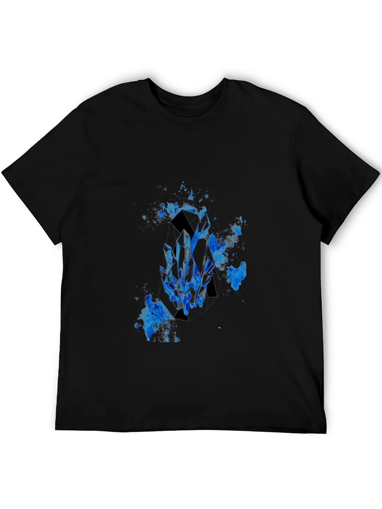 Black Men's Black T-Shirt with Blue Crystal Graphic view 5