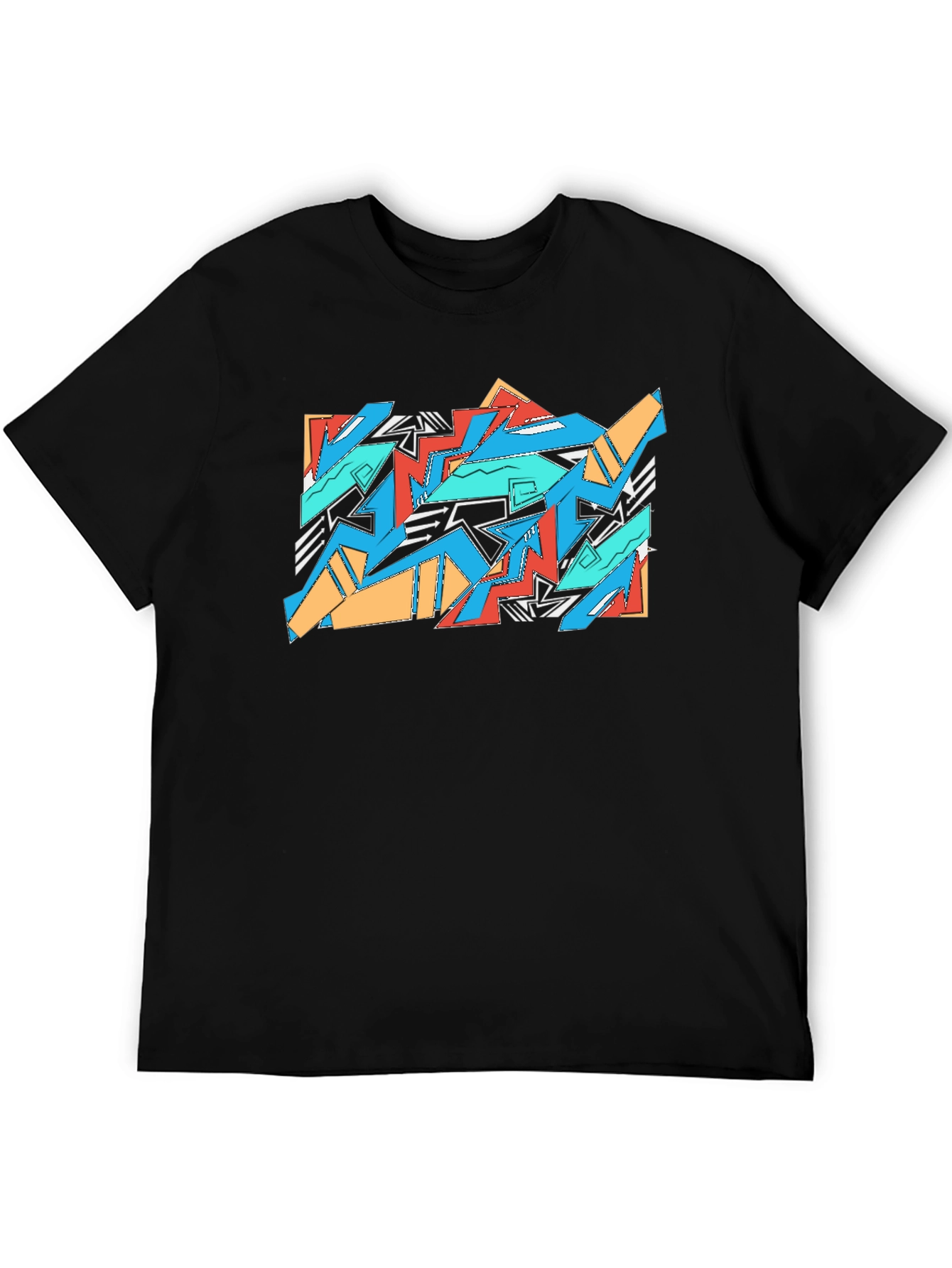 Black Bold Geometric Black T-Shirt view 5