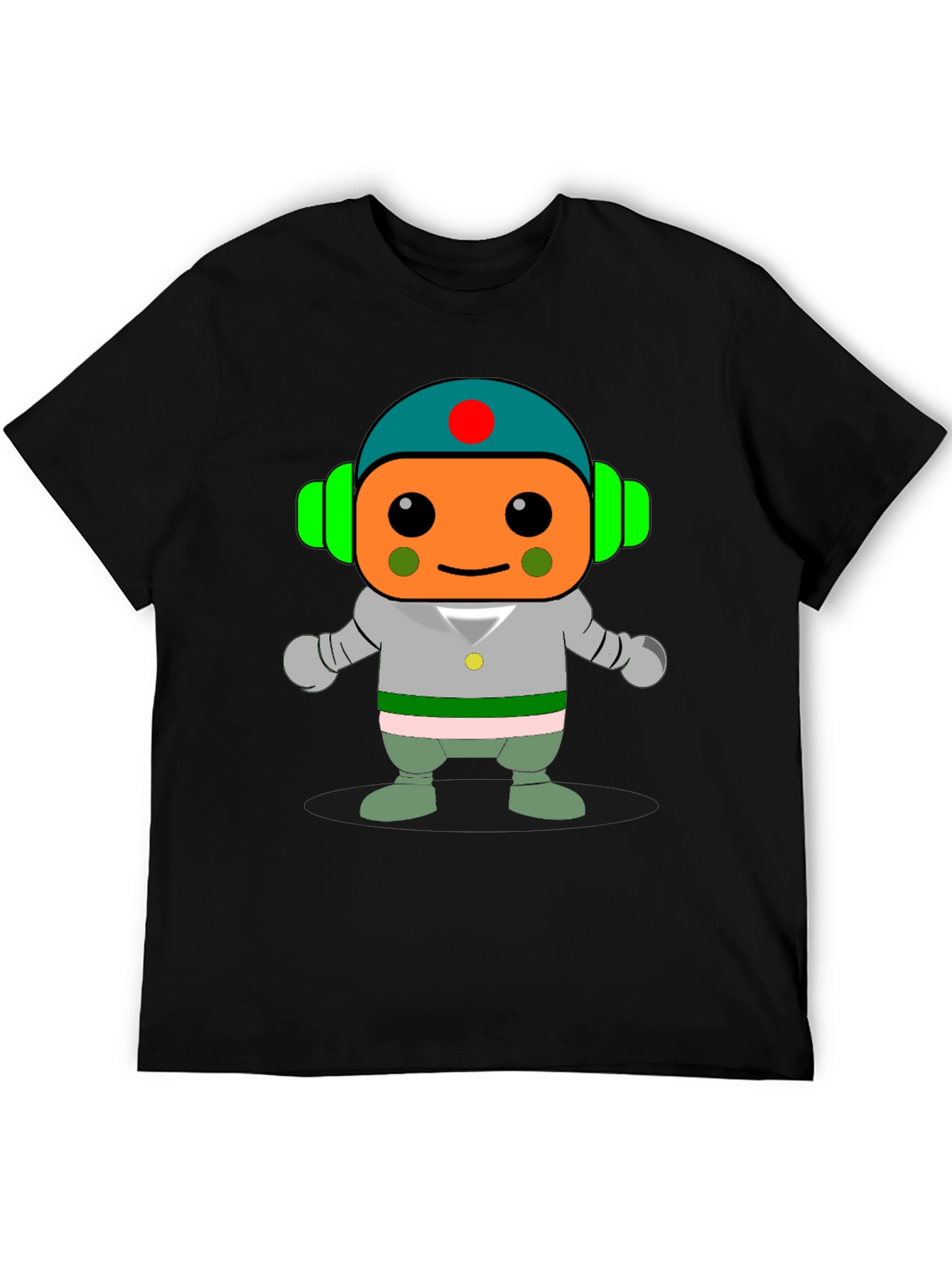 Black Cartoon Robot Graphic Print Black T-Shirt view 5