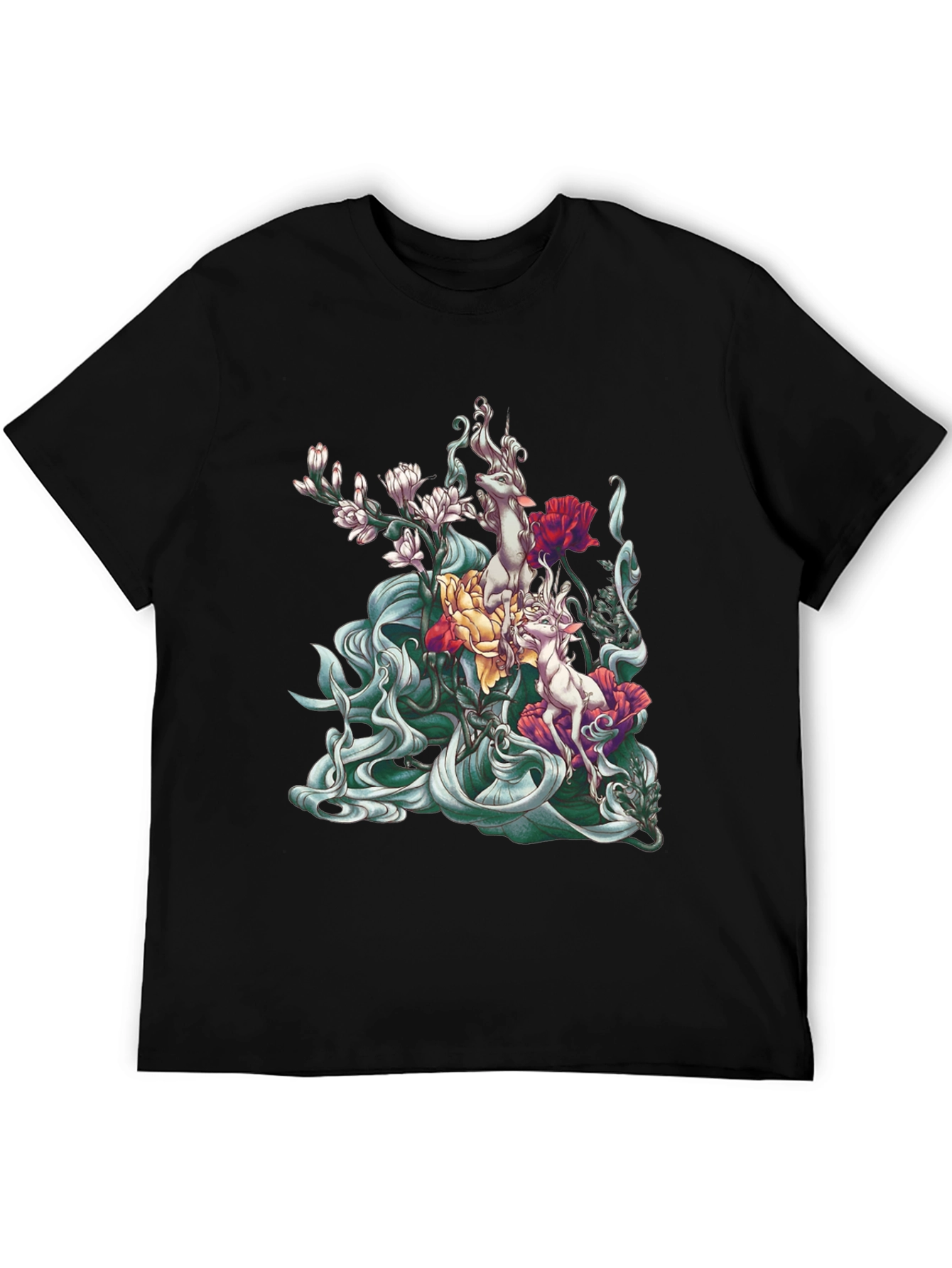 Black Floral Deer Graphic Tee - Stylish Cotton Comfort view 5