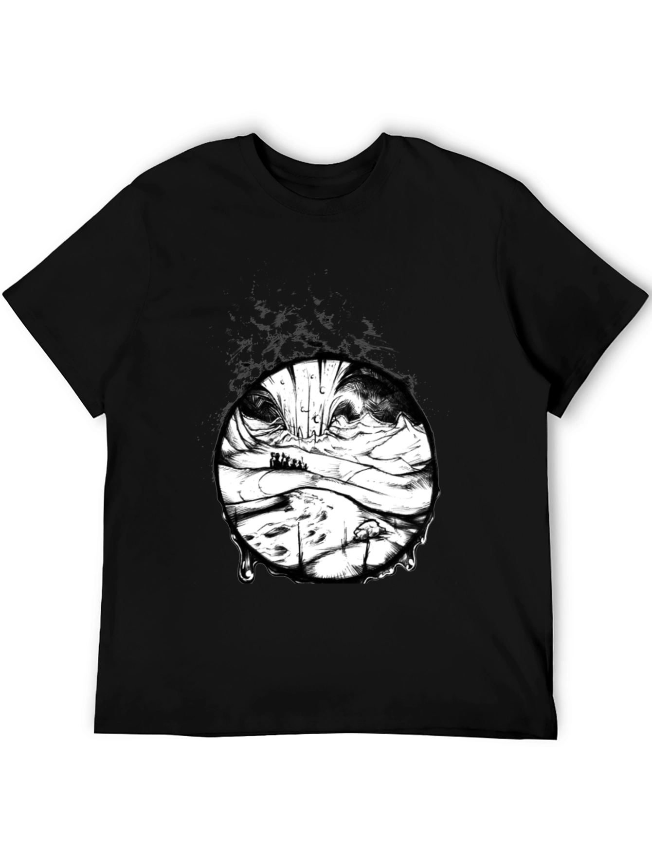 Black Artistic Black T-Shirt with Surreal Landscape Print view 5