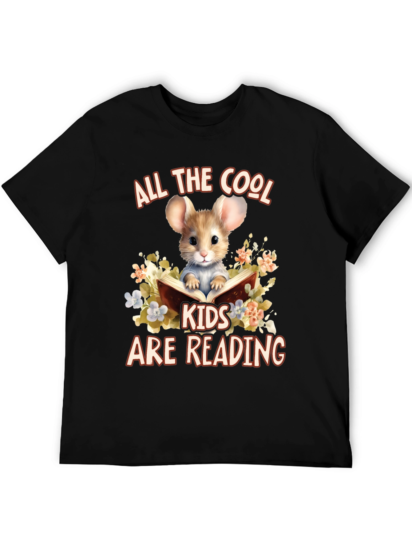 Black Cool Kids Reading Mouse Graphic T-Shirt view 5