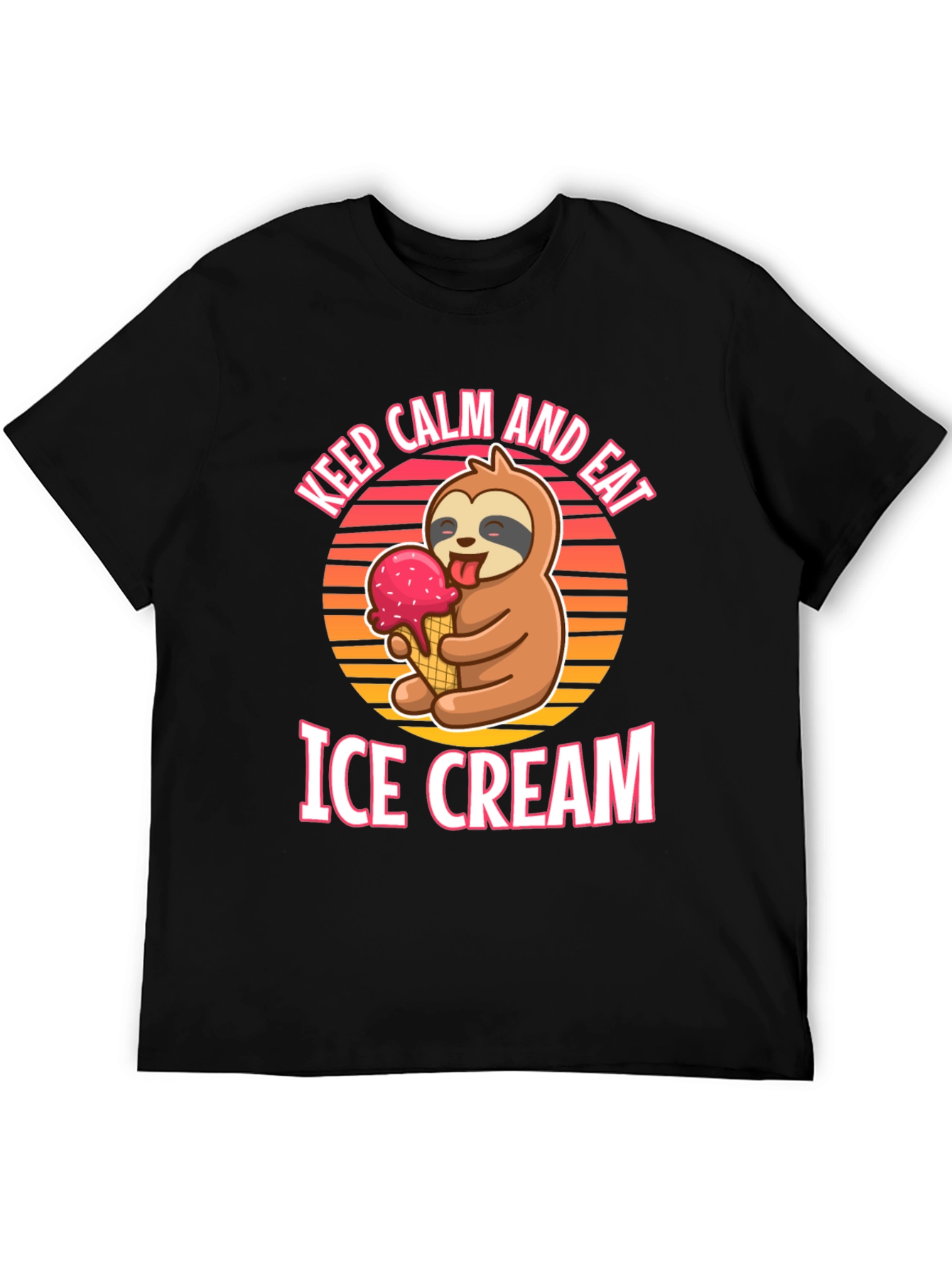 Black Keep Calm and Eat Ice Cream Sloth T-Shirt view 5