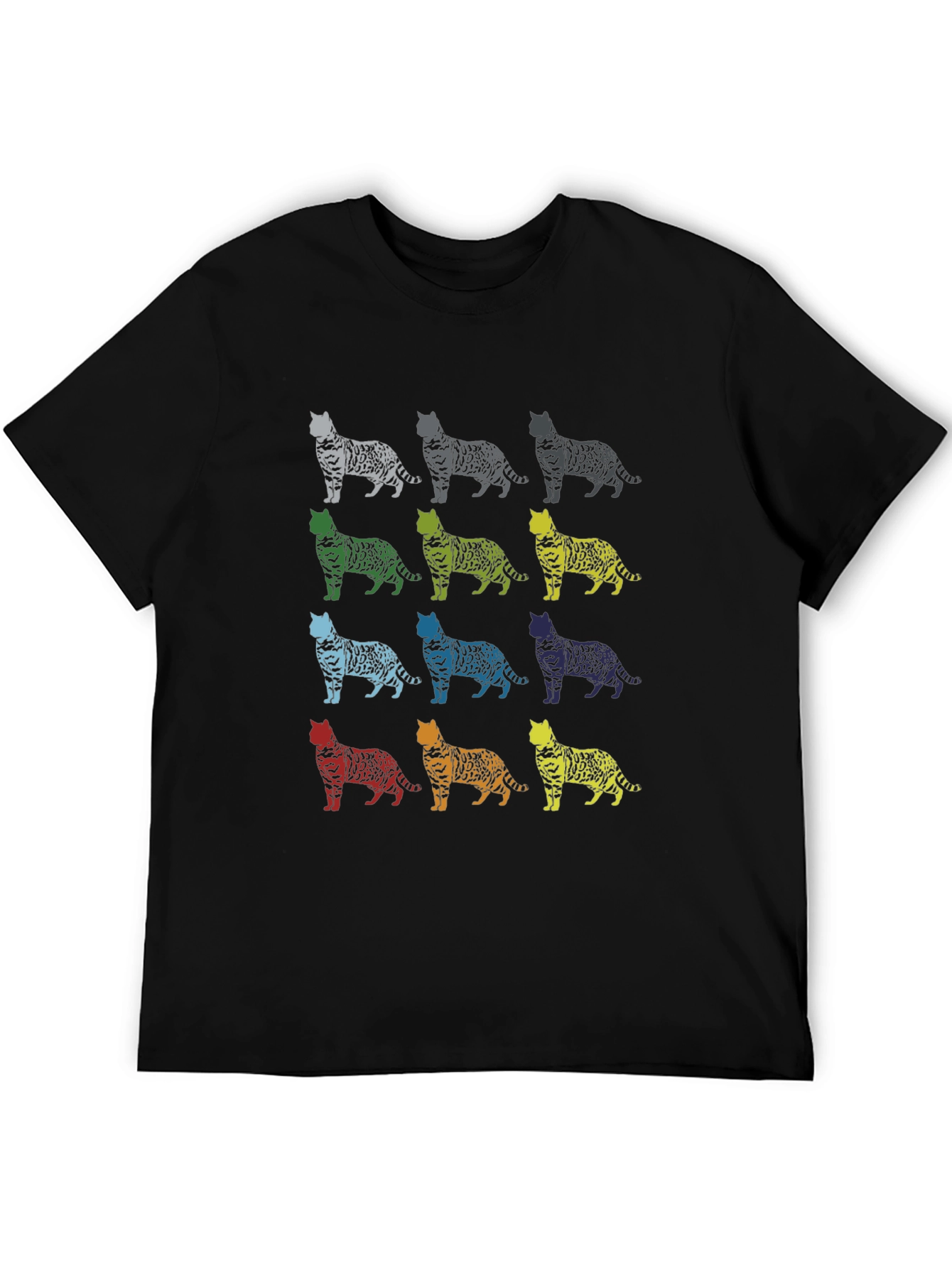 Black Colorful Cat Pattern T-Shirt view 5