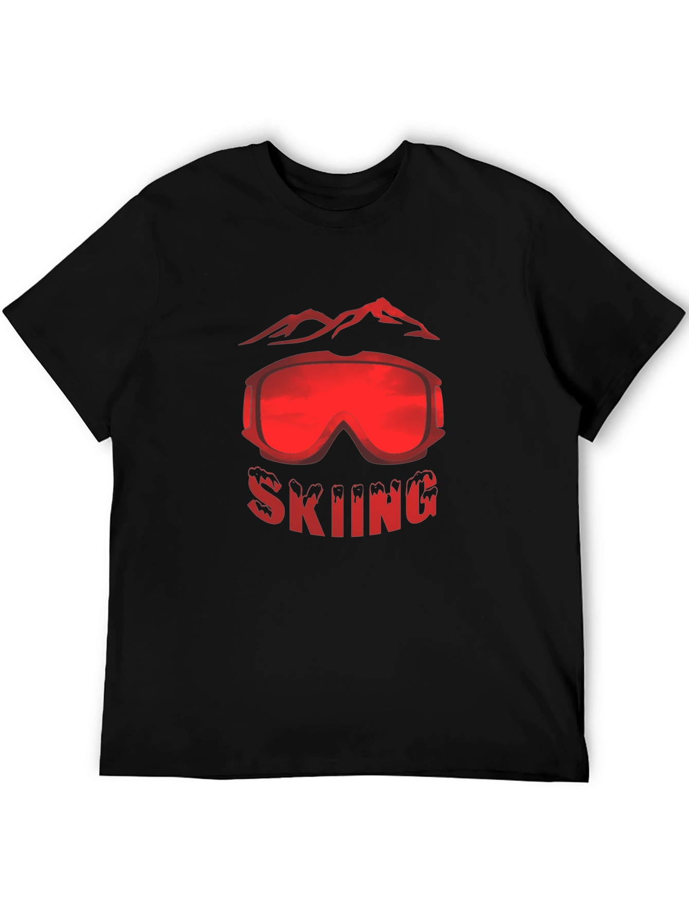 Black Skiing Goggles Mountain Graphic Black T-Shirt view 5