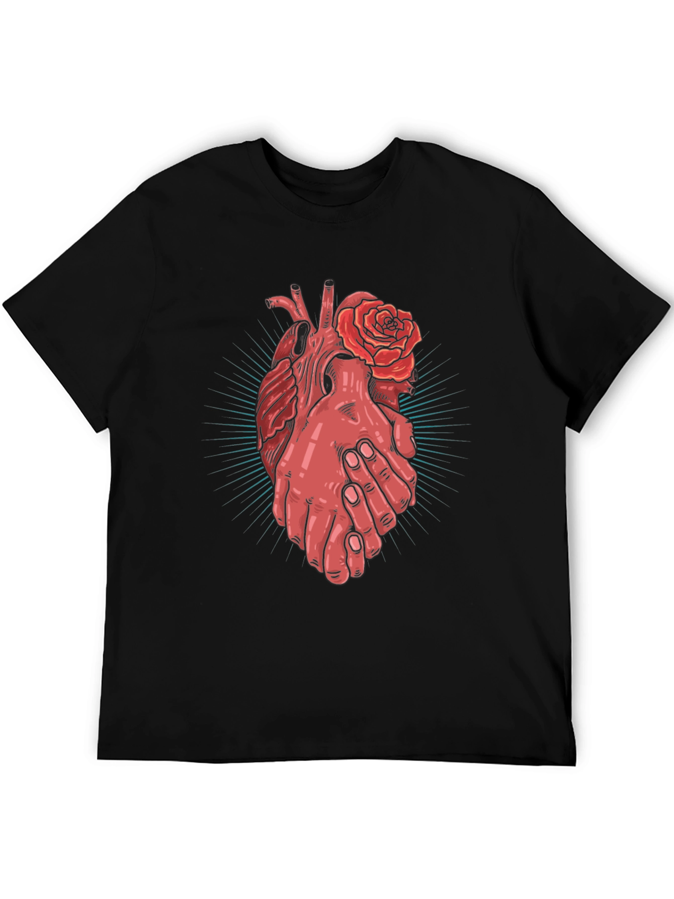 Black Heart and Hands Graphic Tee - Stylish Cotton Blend view 5