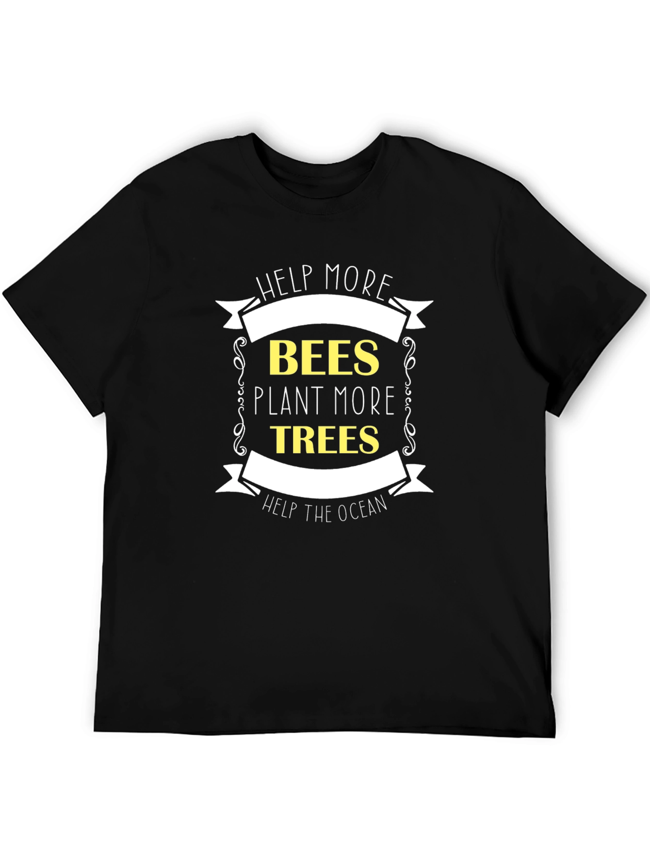 Black Eco-Friendly Tee: Help Bees, Plant Trees, Save Ocean view 5