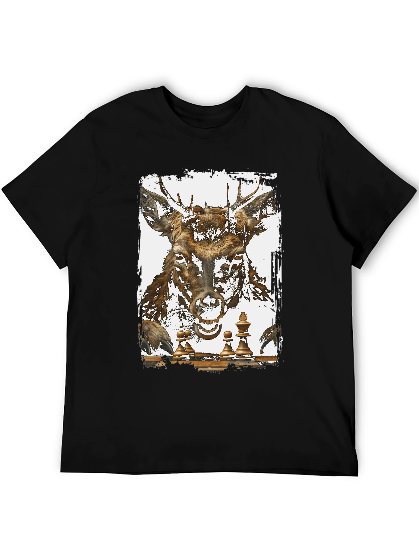 Black Deer Chess Graphic Tee - Unique Animal Art T-Shirt view 5