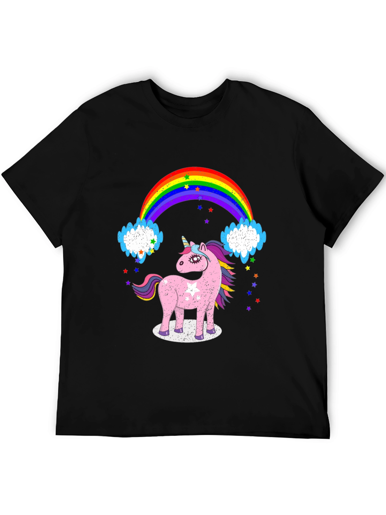 Black Unicorn & Rainbow Graphic Tee - Black Cotton T-Shirt view 5