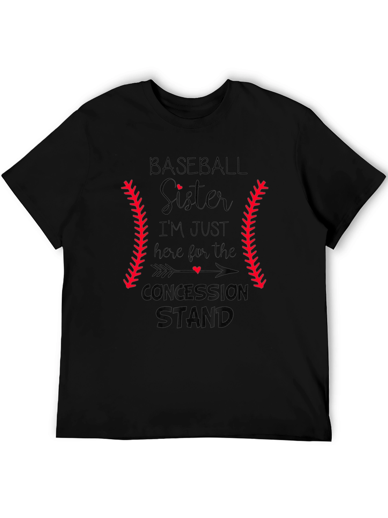 Black Baseball Sister T-Shirt: Concession Stand Design view 5
