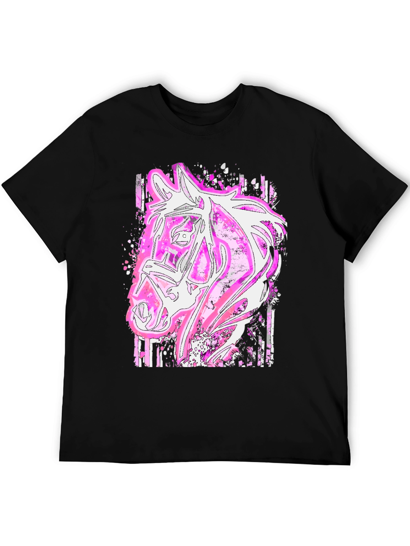 Black Pink Horse Graphic Tee - Stylish Animal Print Shirt view 5