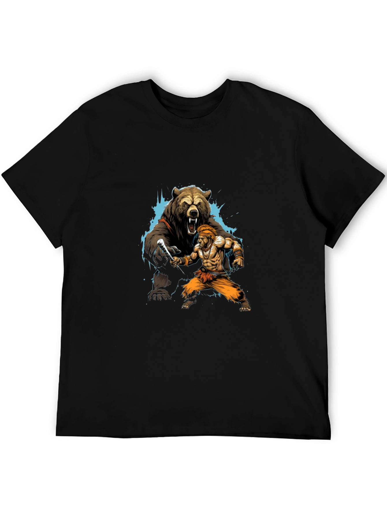 Black Bear vs. Man Graphic T-Shirt - Black Cotton Tee view 5
