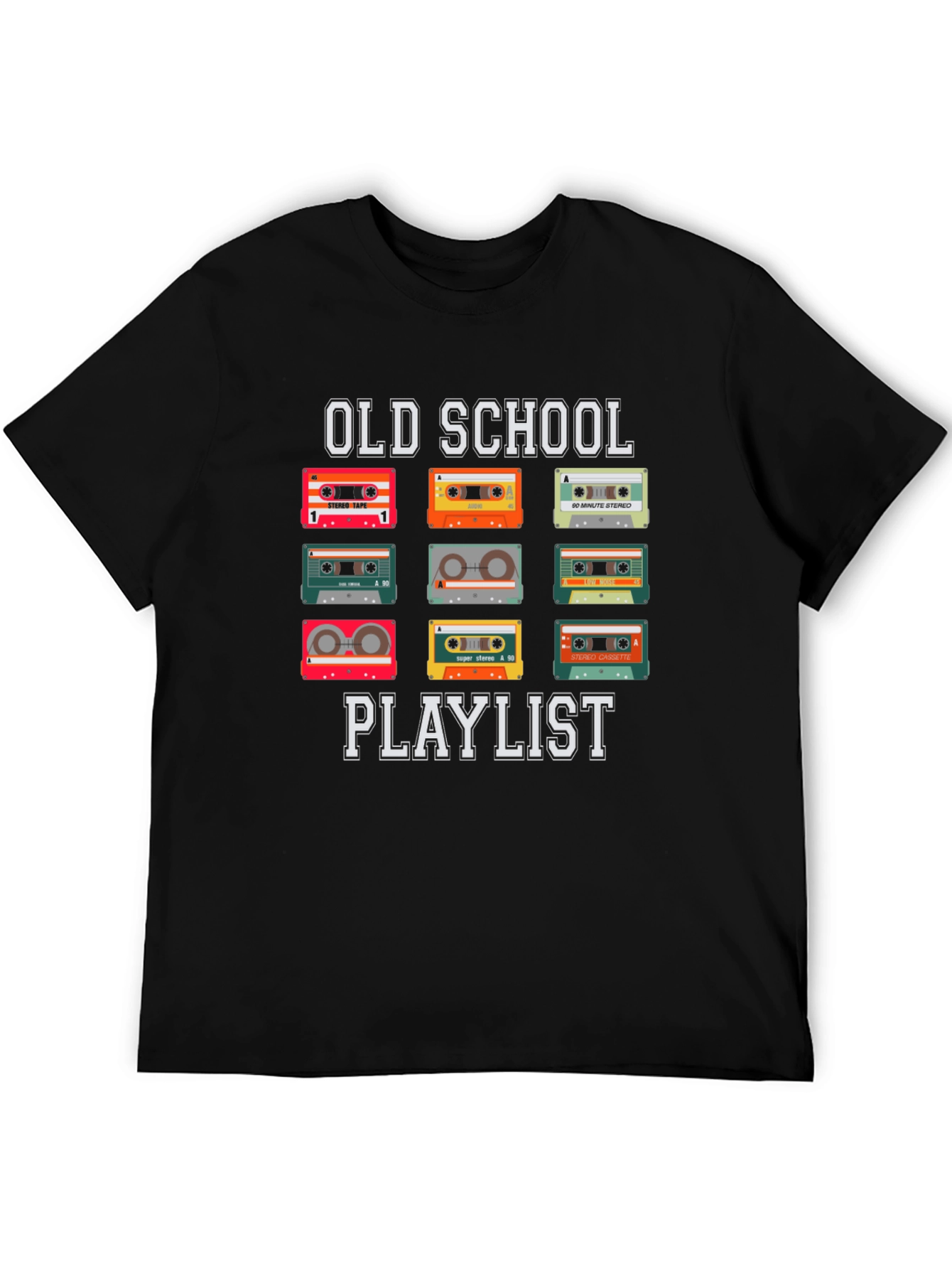 Black Old School Playlist Cassette Tape T-Shirt view 5