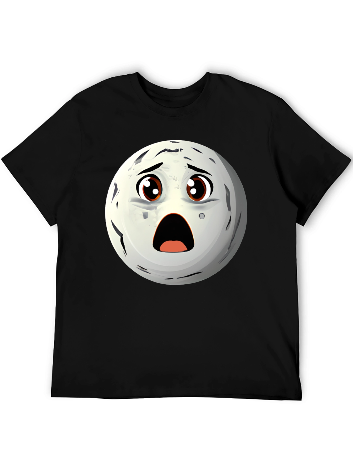 Black Surprised Moon Face Graphic T-Shirt view 5