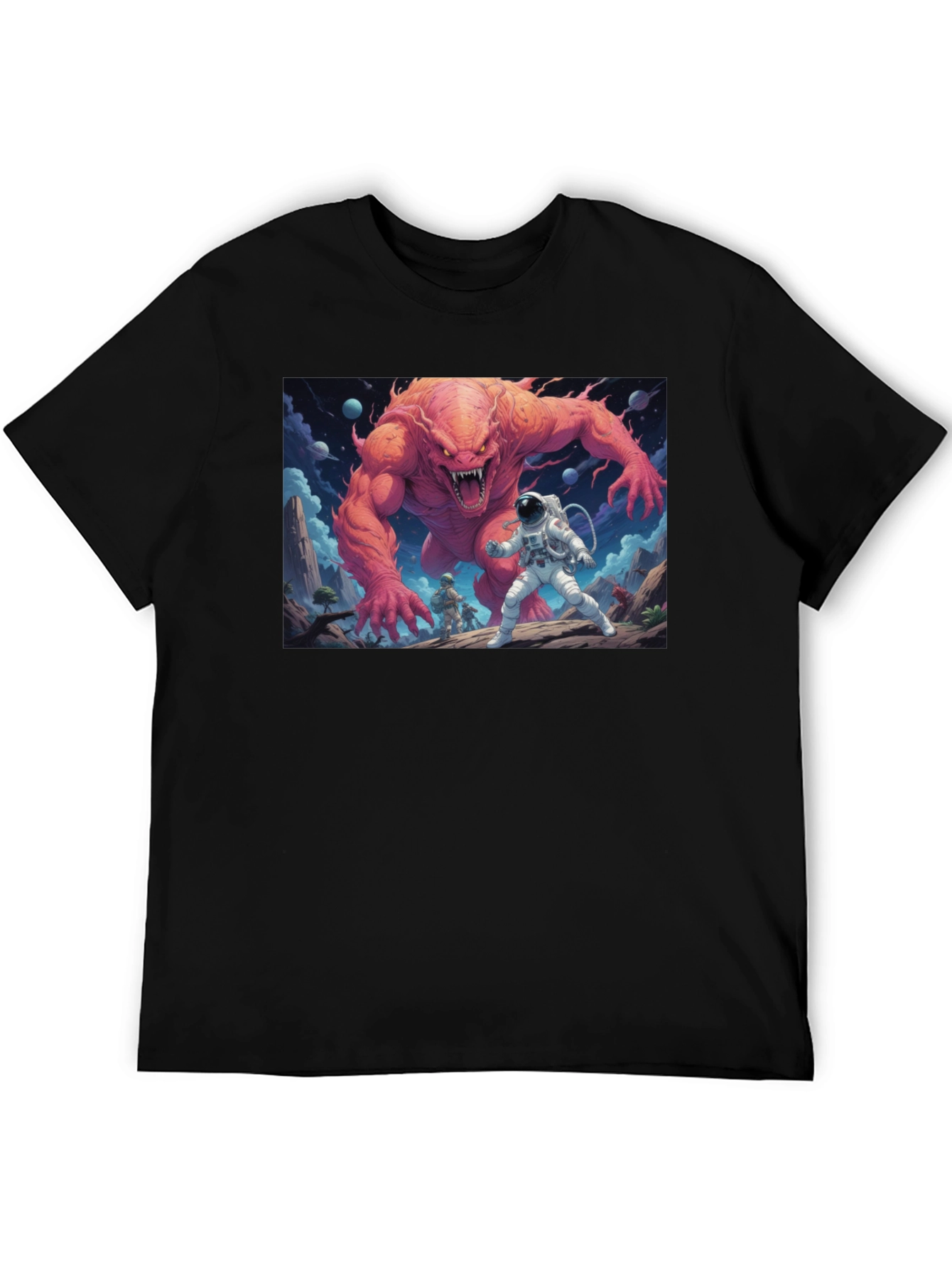 Black Monster Battle Graphic Tee - Sci-Fi Adventure Shirt view 5