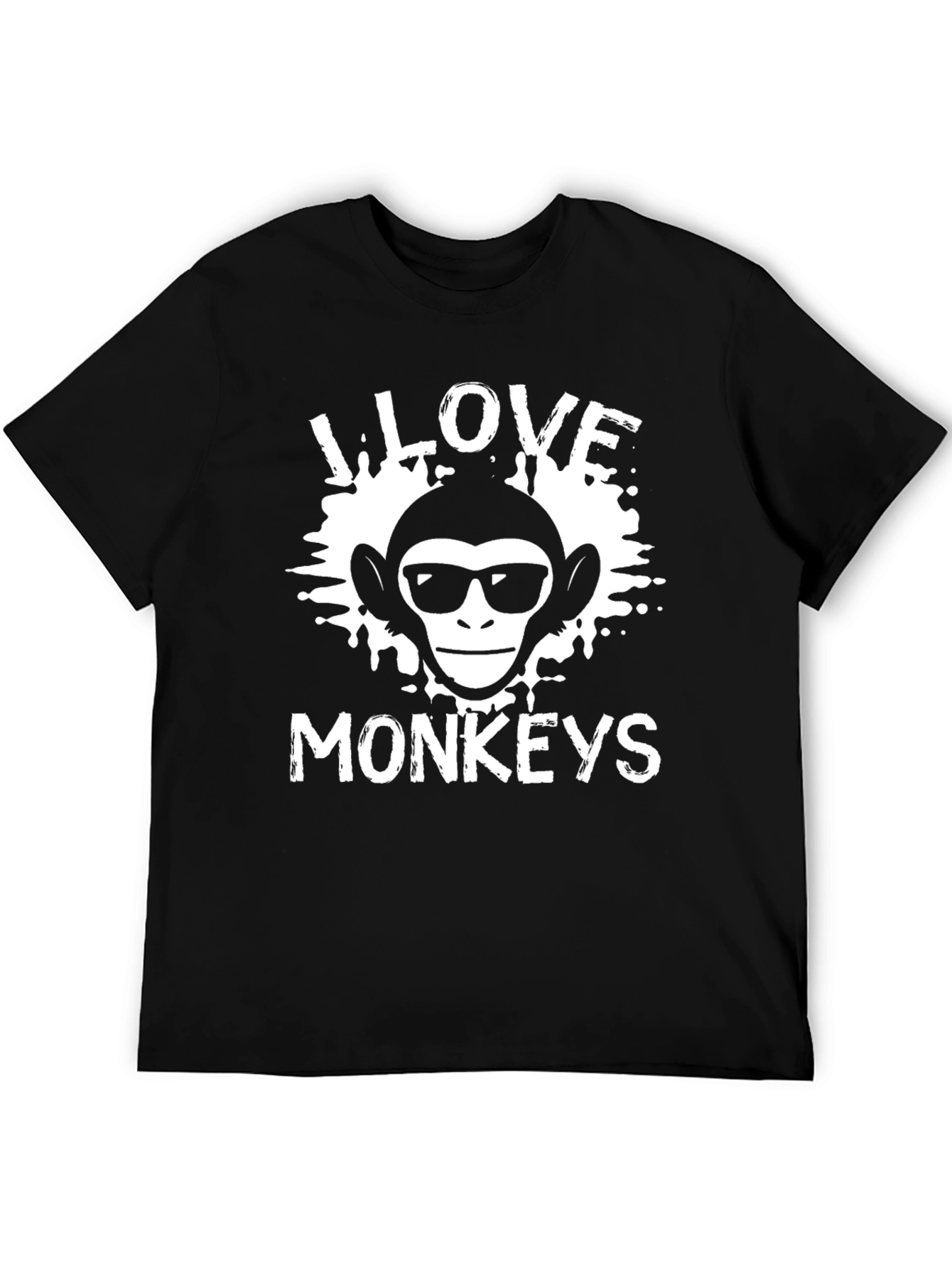 Black I Love Monkeys T-Shirt, Black Cotton Graphic Tee view 5