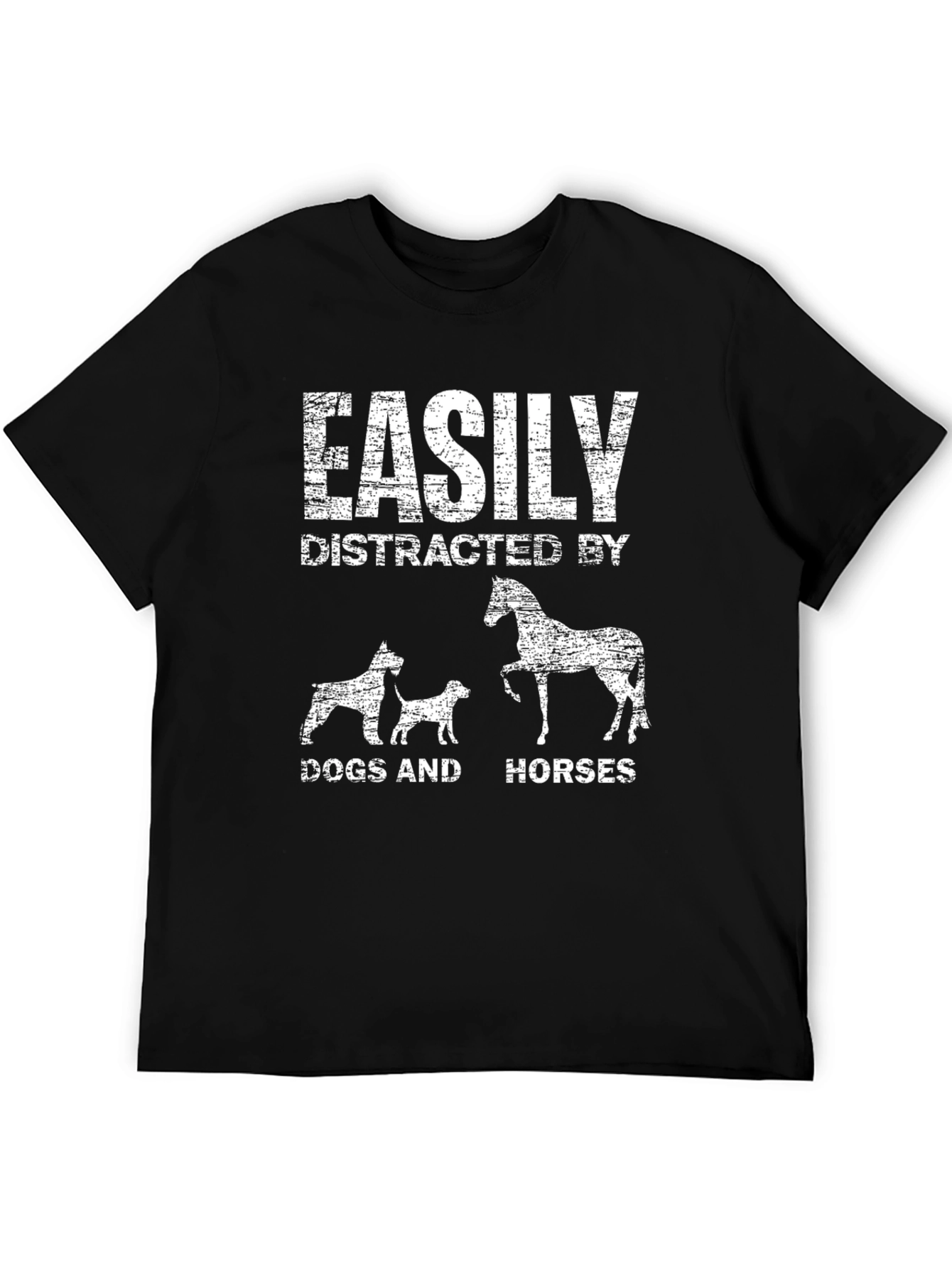 Black Easily Distracted By Dogs & Horses T-Shirt view 5
