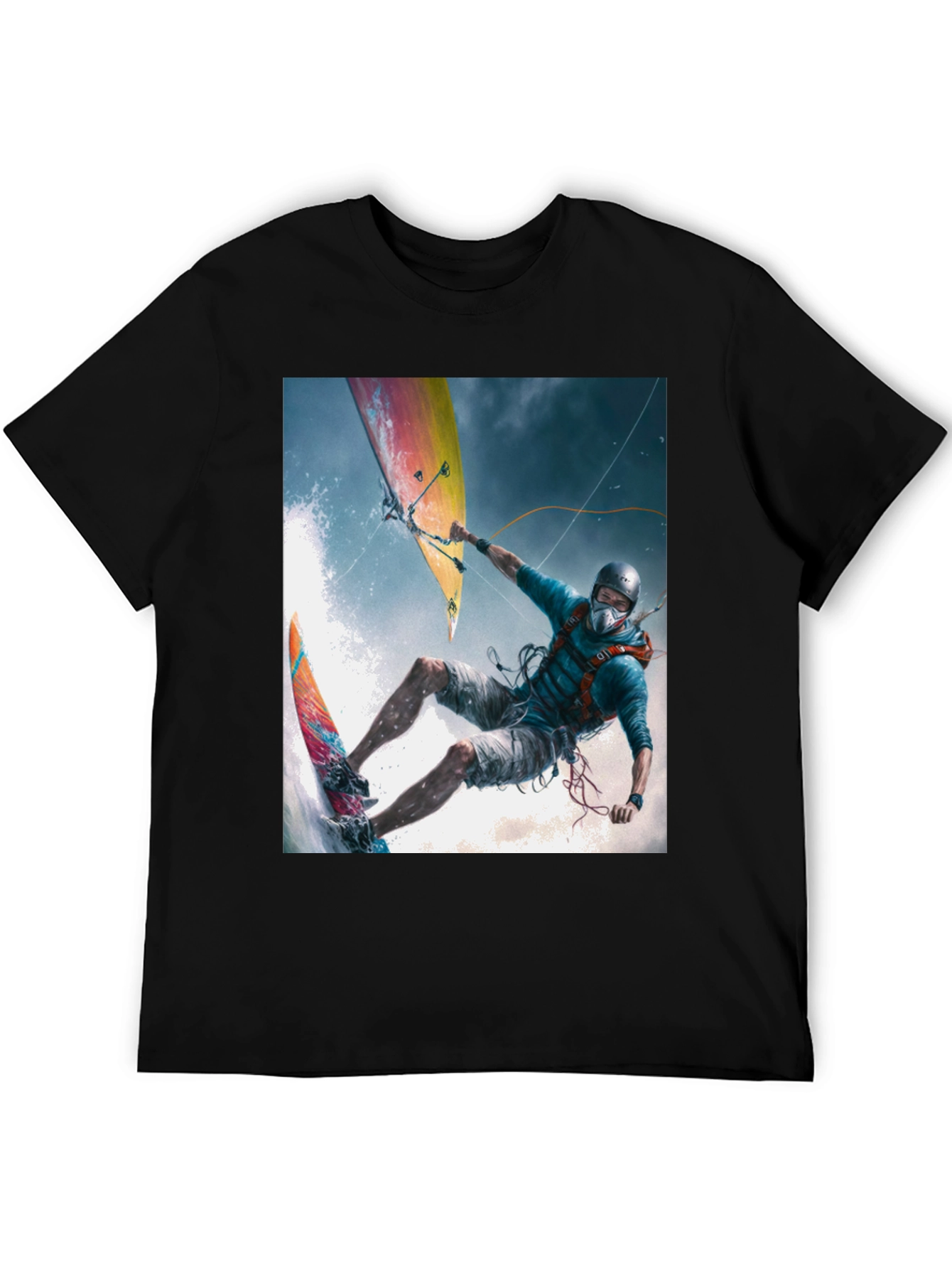 Black Kitesurfing Graphic Tee - Black Cotton Blend view 5