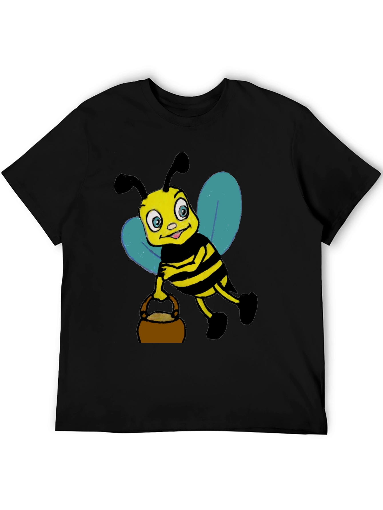 Black Cartoon Bee T-Shirt - Black Cotton Blend view 5