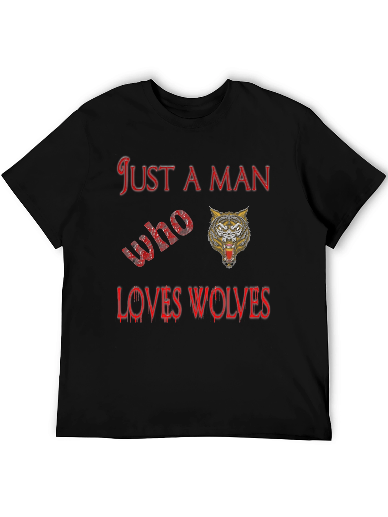 Black Just A Man Who Loves Wolves Black T-Shirt view 5