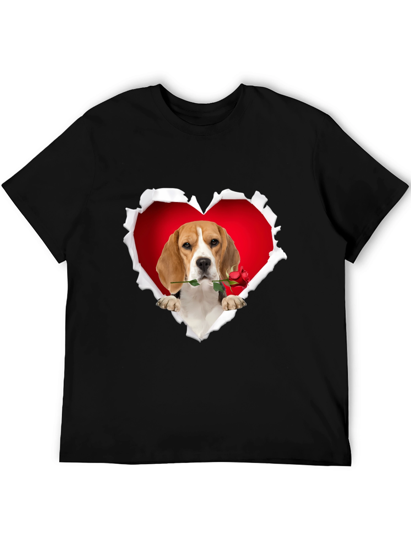 Black Beagle Heart Rose T-Shirt - Cute Dog Lover Tee view 5