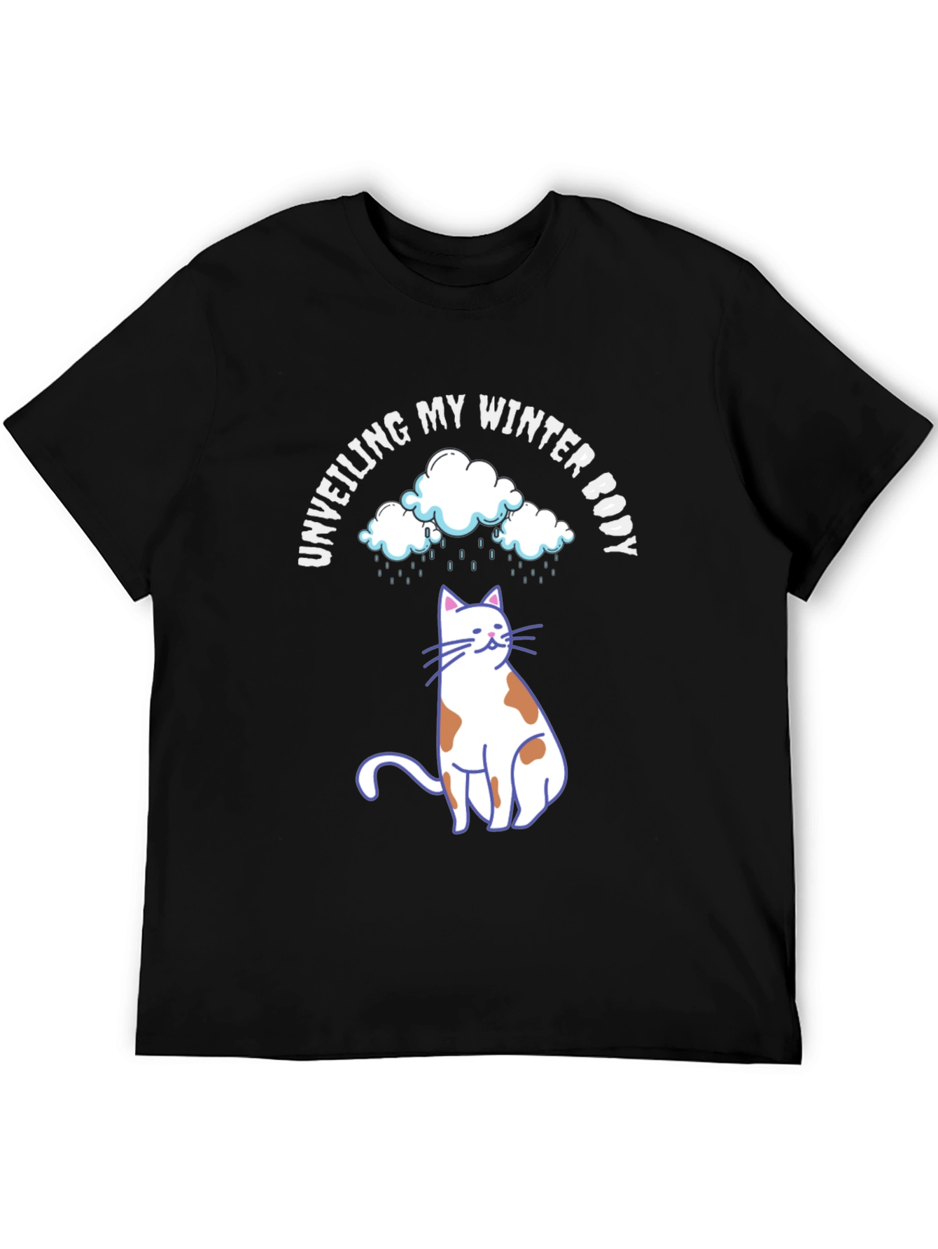 Black Unveiling My Winter Body T-Shirt Cat Clouds view 5