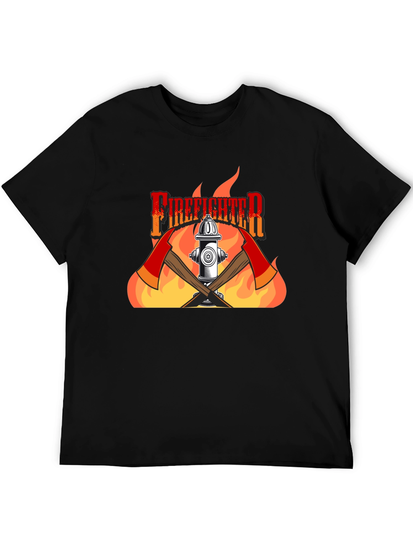 Black Firefighter Graphic Print Black T-Shirt view 5