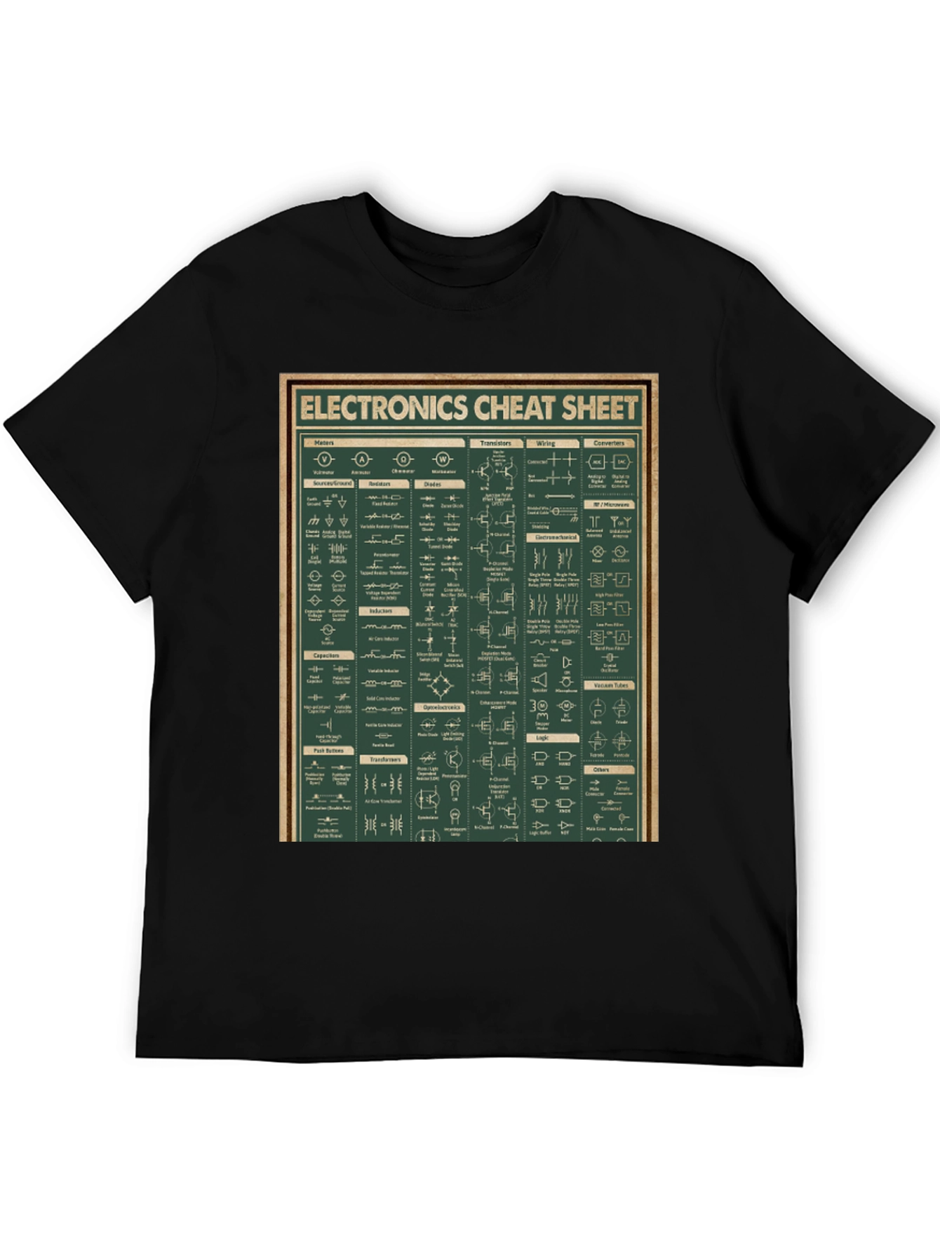 Black Electronics Cheat Sheet Graphic Tee - Black Cotton T-Shirt view 5