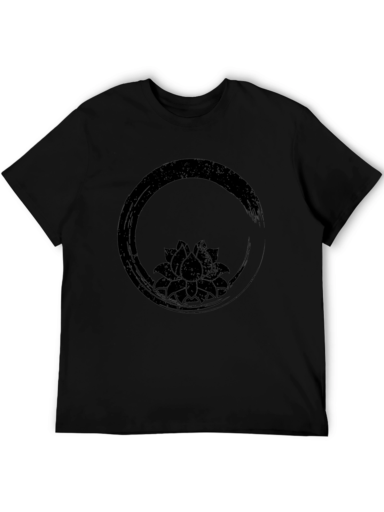 Black Black T-Shirt with Lotus Flower Enso Circle Design view 5