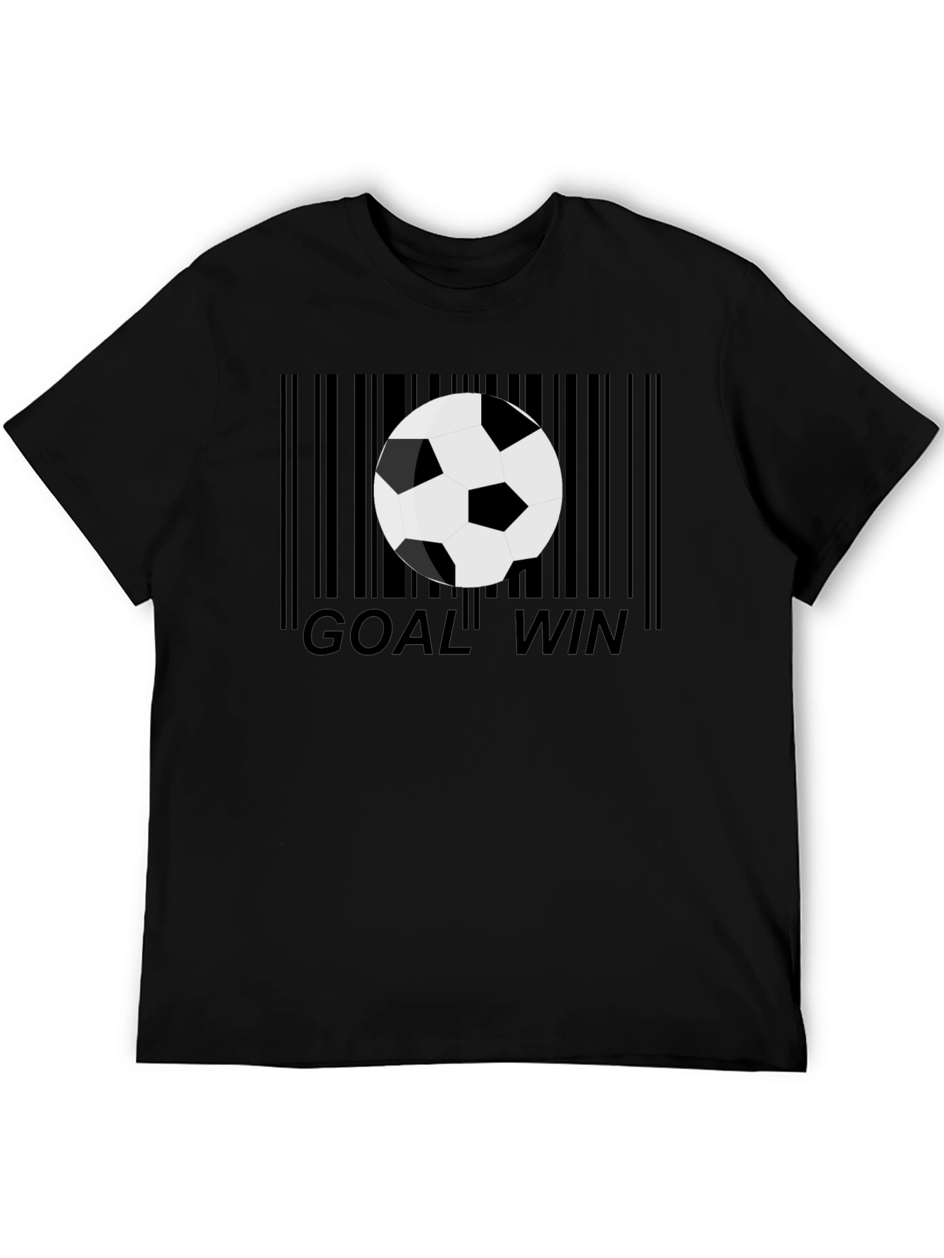 Black Goal Win Soccer Ball Barcode Men's Black Graphic T-Shirt view 5