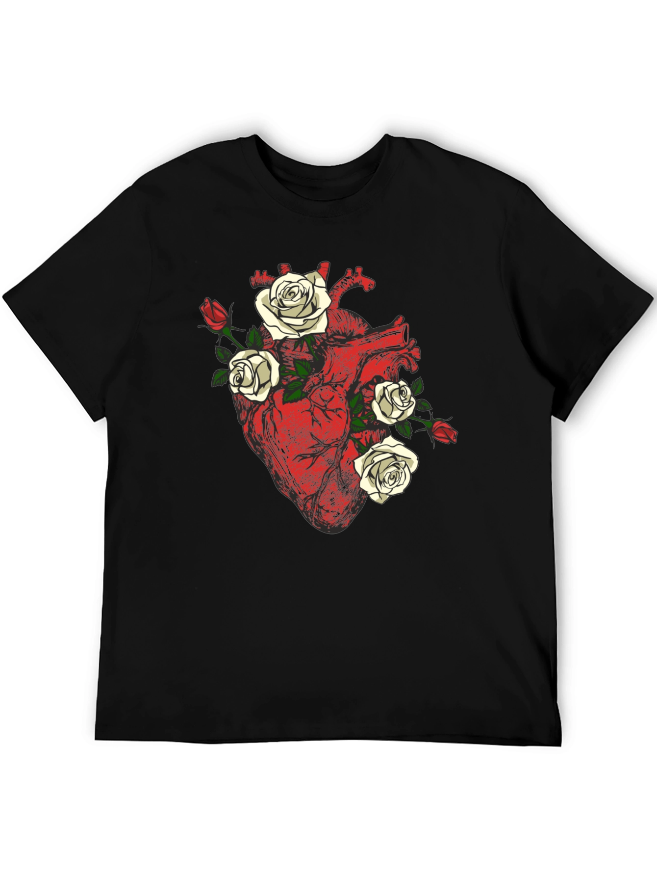 Black Anatomical Heart & Roses Graphic Tee view 5