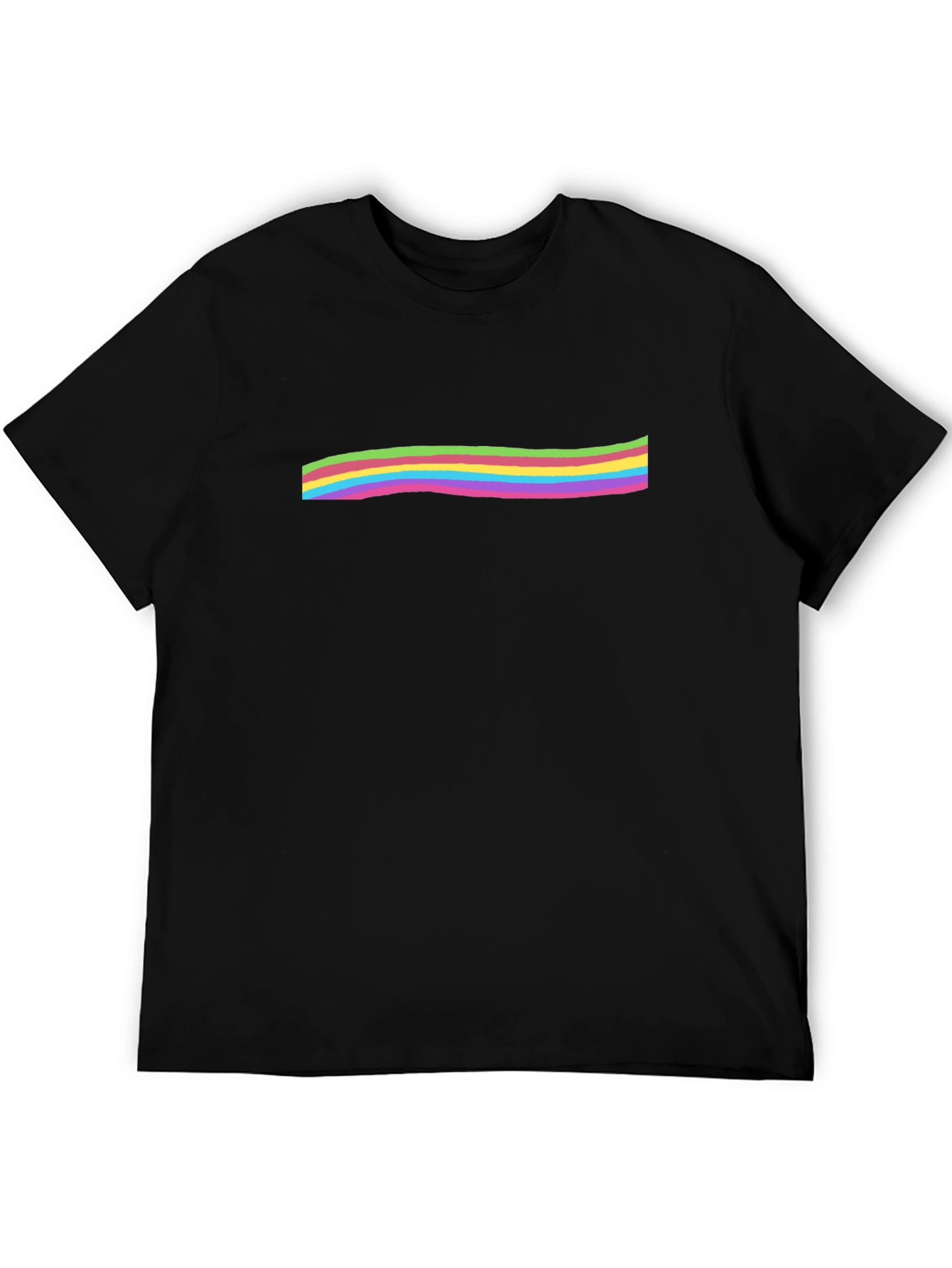 Colorful Rainbow Stripe T-Shirt - Casual Black Tee - 5
