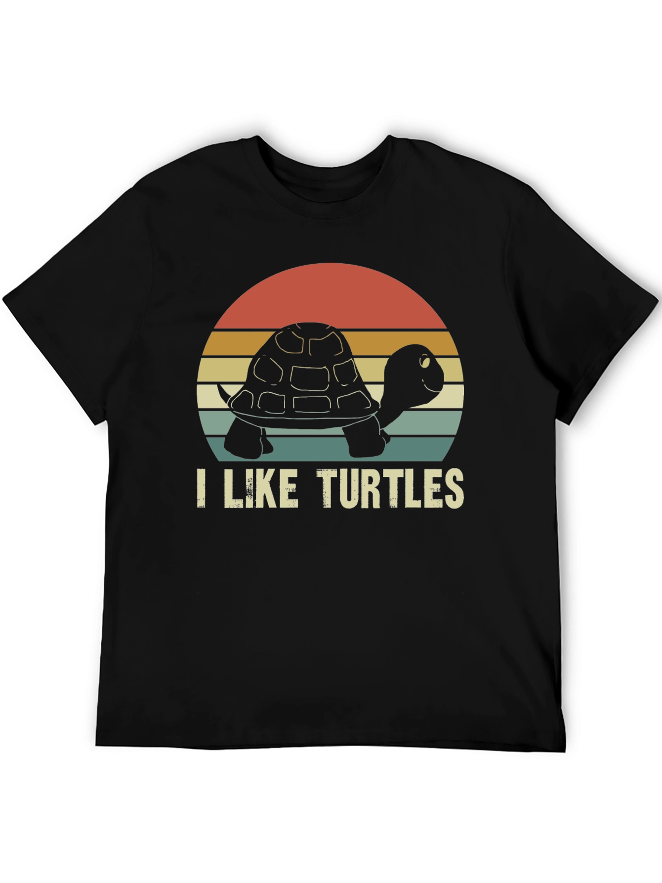 Black I Like Turtles Retro Graphic T-Shirt view 5