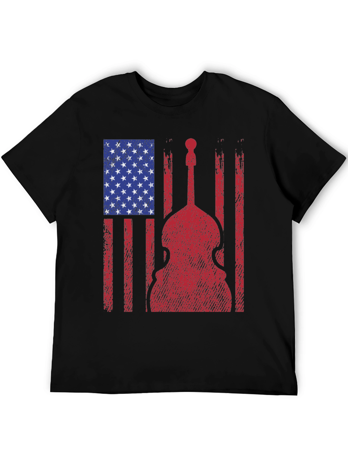 Black American Flag Bass Guitar Graphic T-Shirt view 5