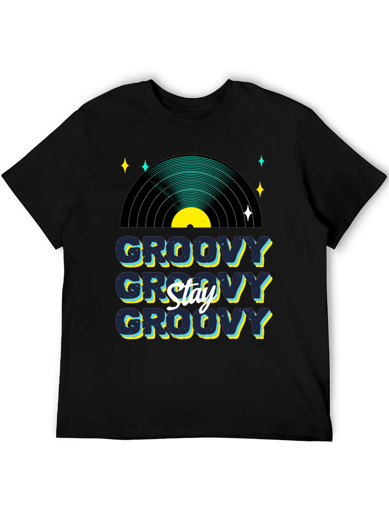 Black Groovy Vinyl Record Graphic T-Shirt - Stay Groovy view 5