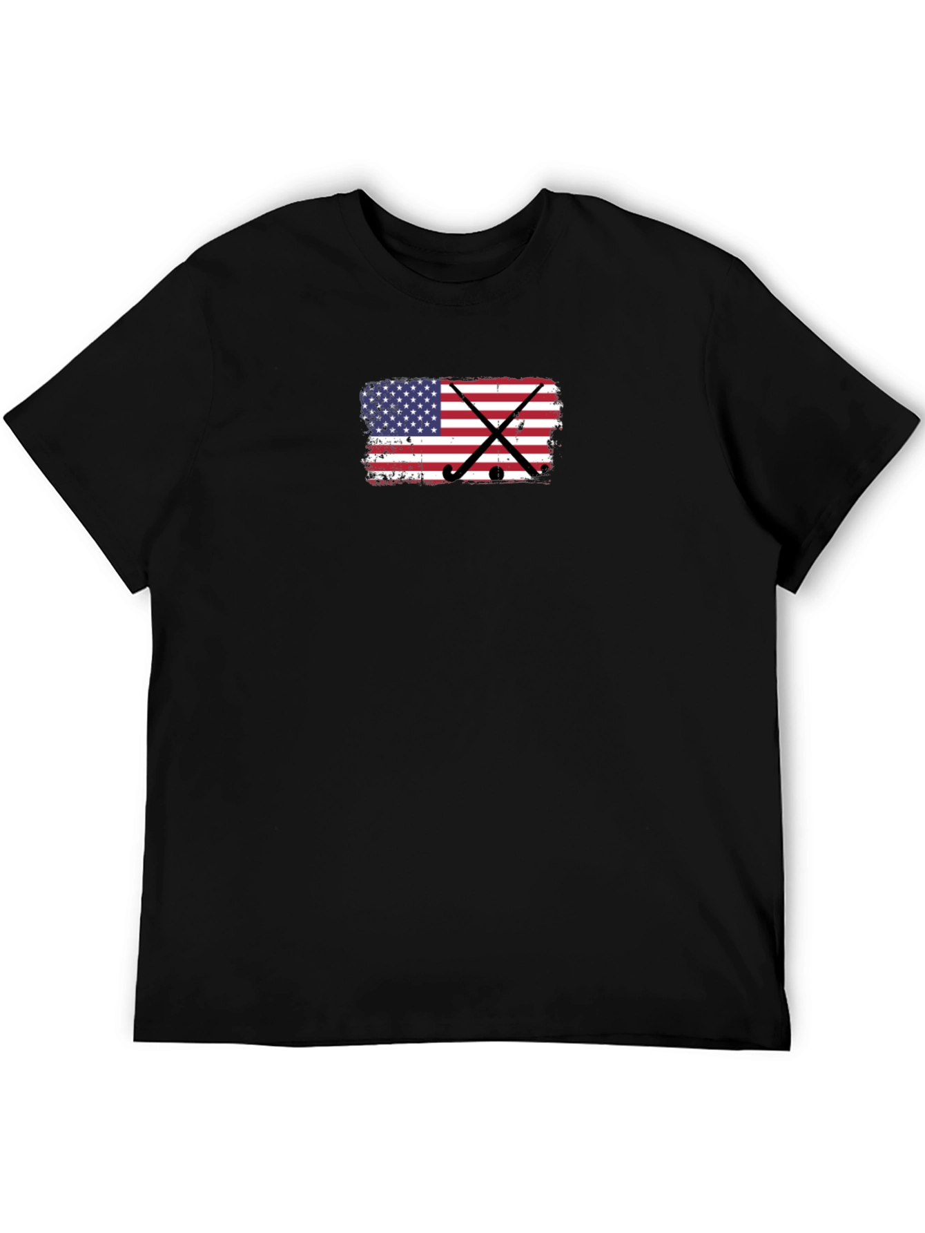 Black USA Flag Hockey Sticks T-Shirt view 5