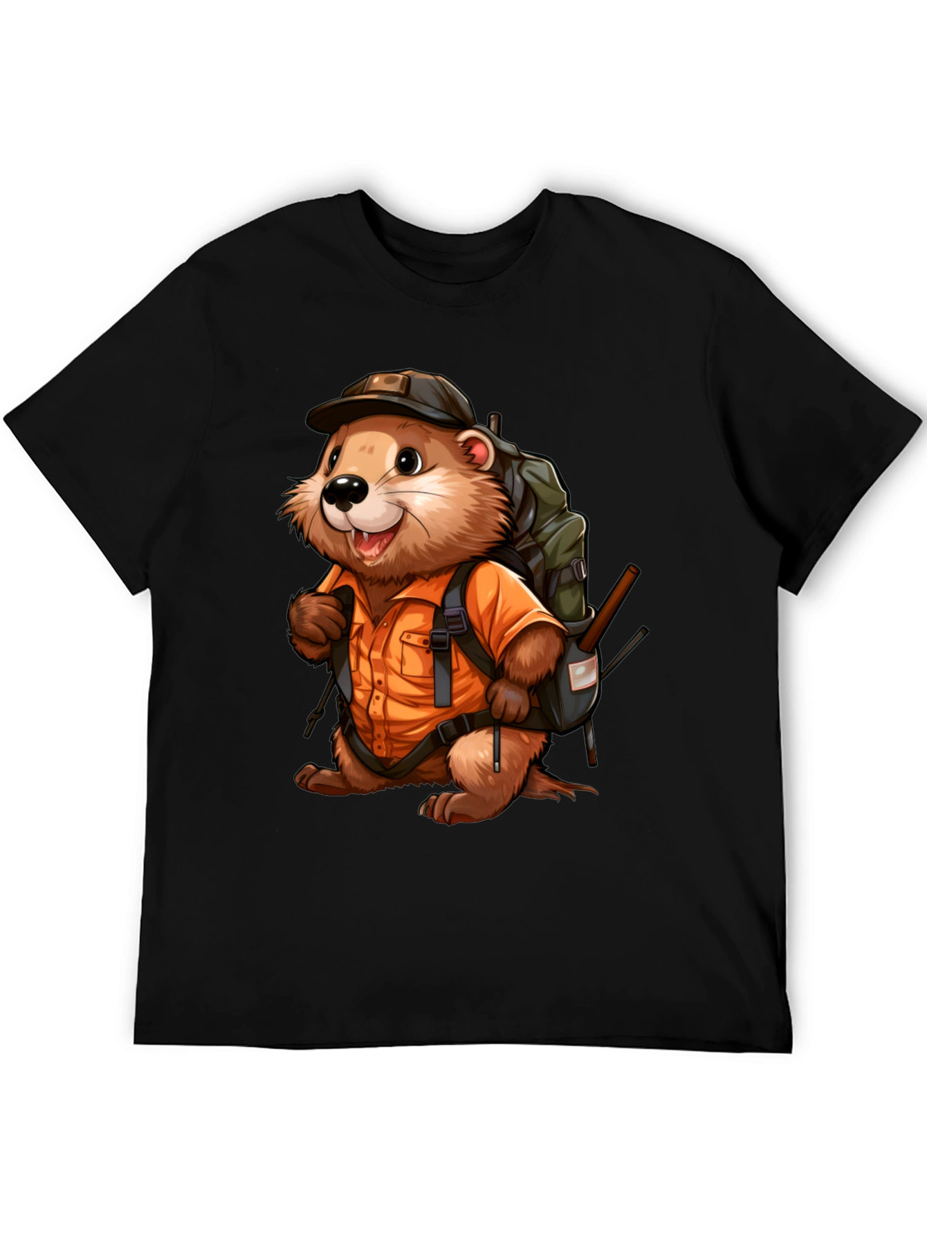Black Cartoon Beaver Hiker Graphic T-Shirt view 5