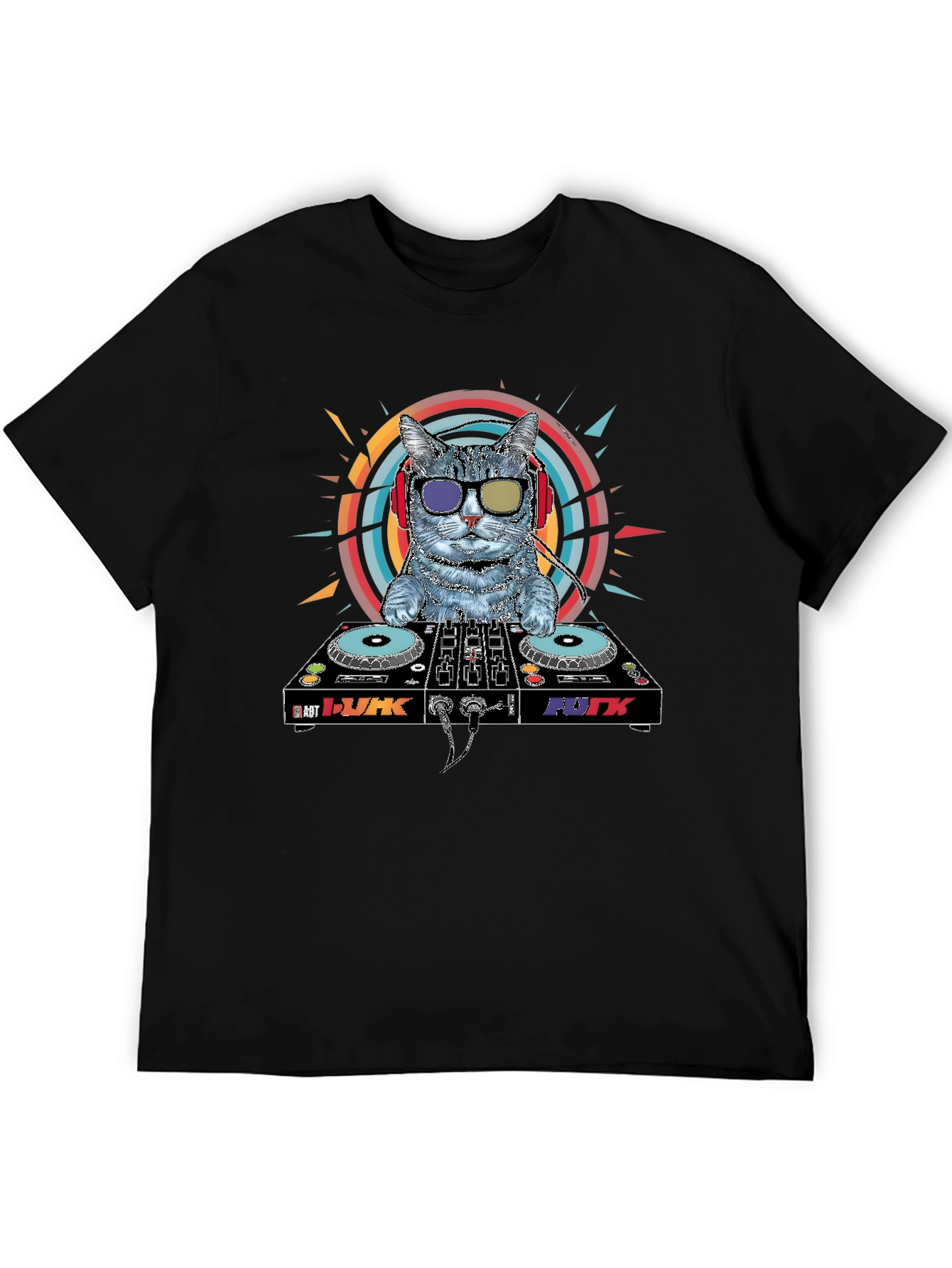 Black DJ Cat Graphic T-Shirt - Music Lover Apparel view 5