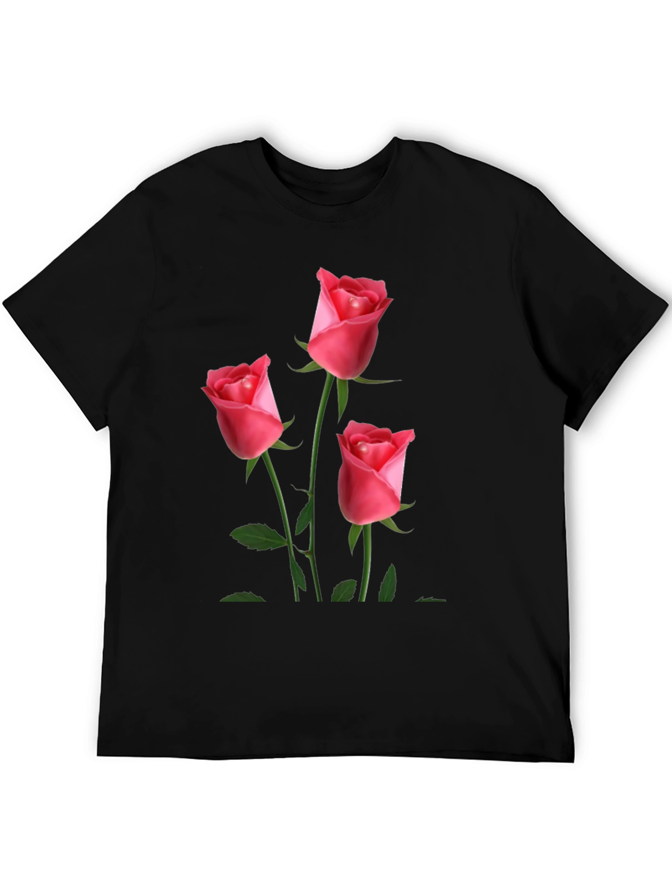 Black Men's Black T-Shirt with Rose Design view 5