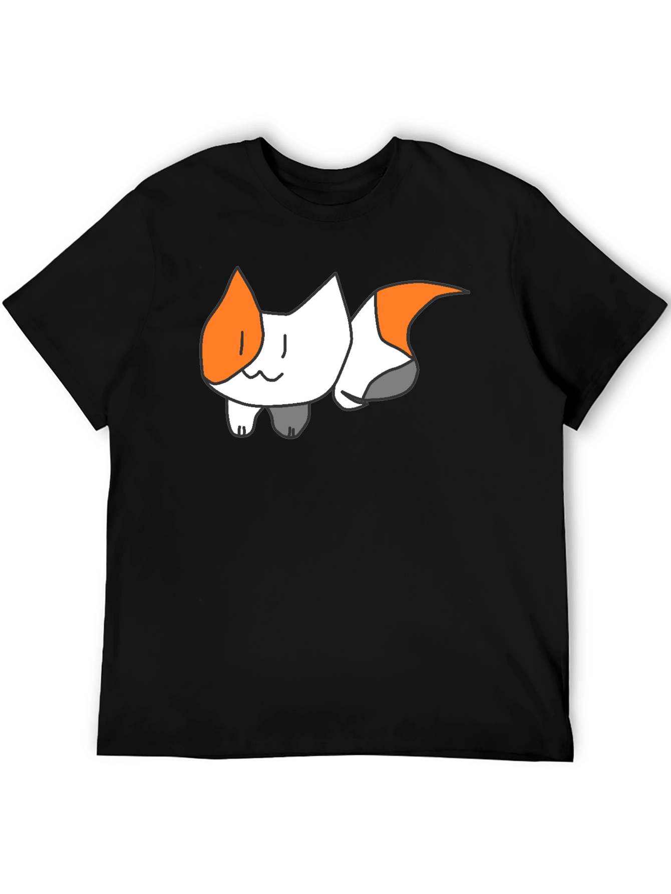 Black Cute Cartoon Cat Graphic Black T-Shirt view 5