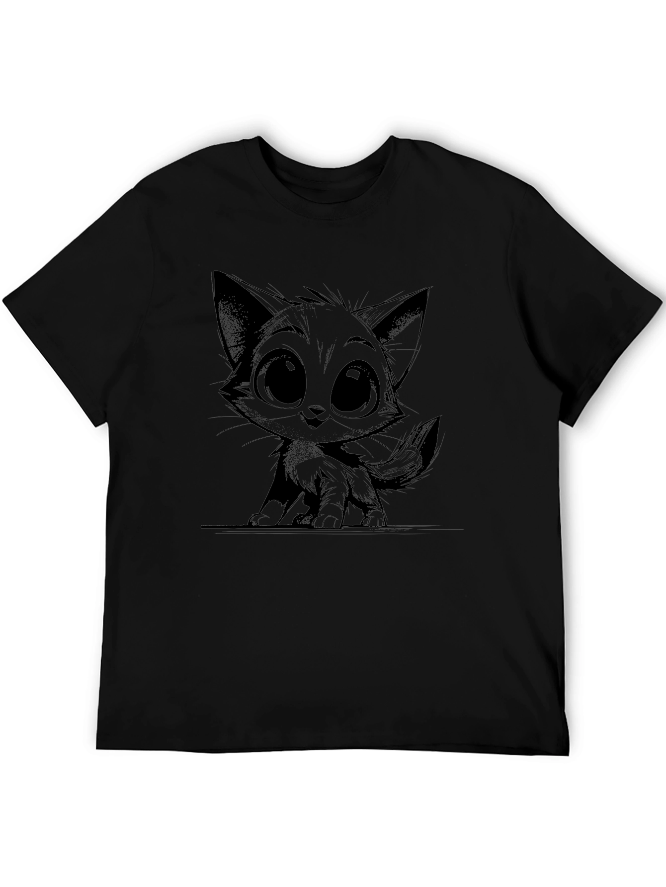 Black Cute Kitten Graphic Black T-Shirt view 5