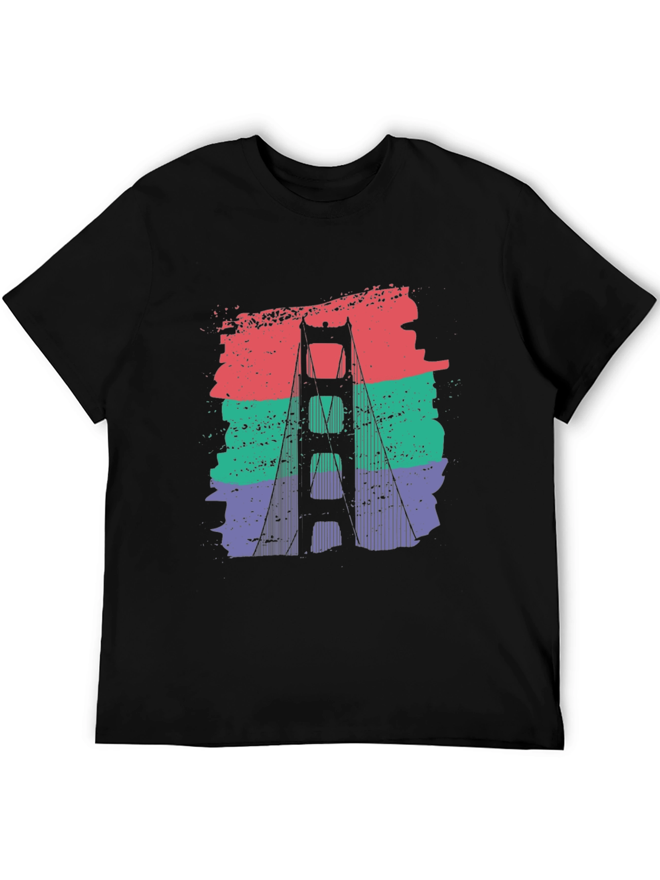 Black Golden Gate Bridge Retro Graphic T-Shirt view 5