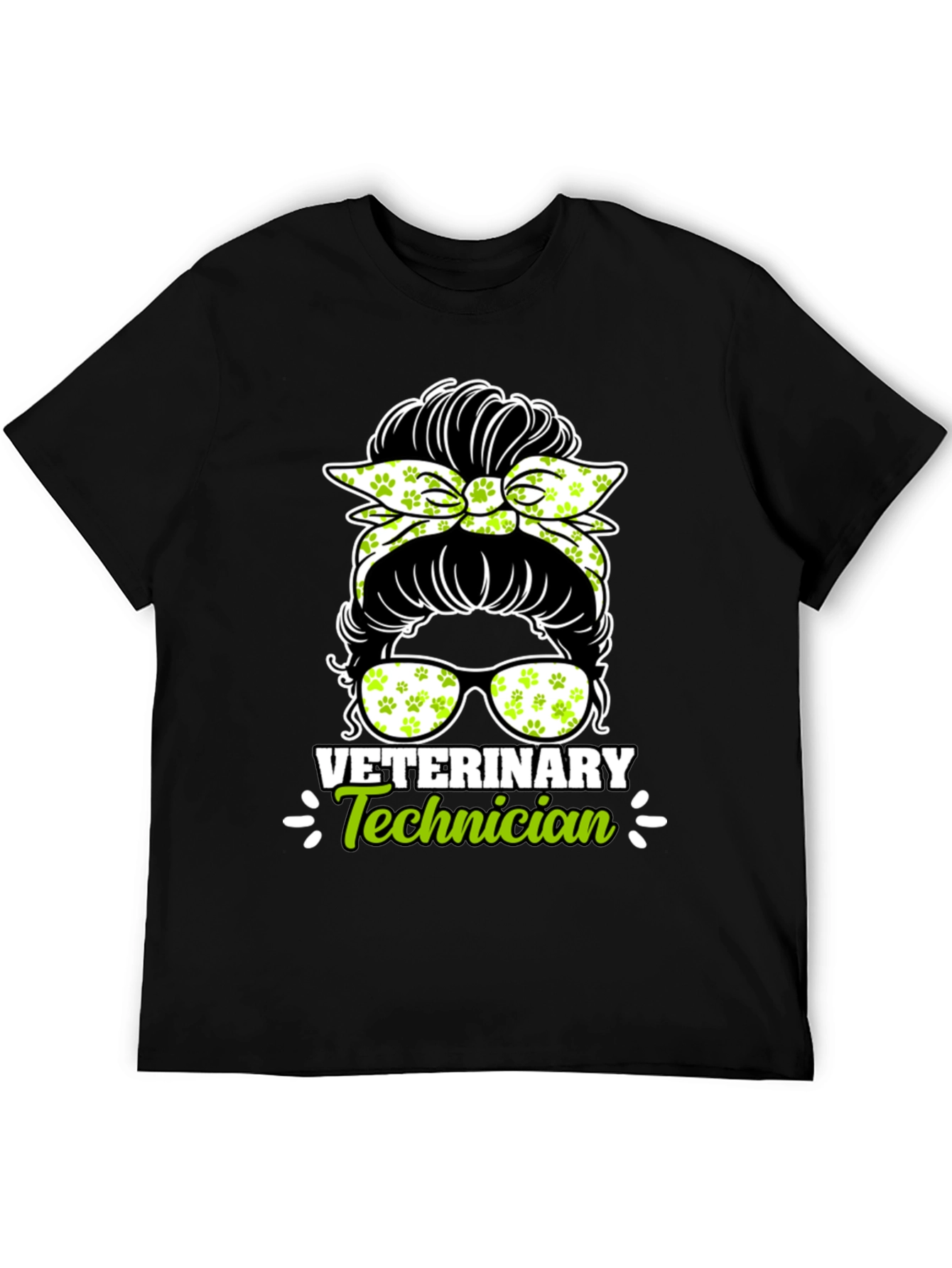 Black Veterinary Technician Messy Bun T-Shirt view 5